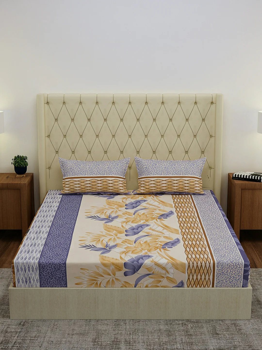 130 GSM Polyester Double Bed Bedsheet with 2 Pillow Covers Fashnik Collection - Image 3