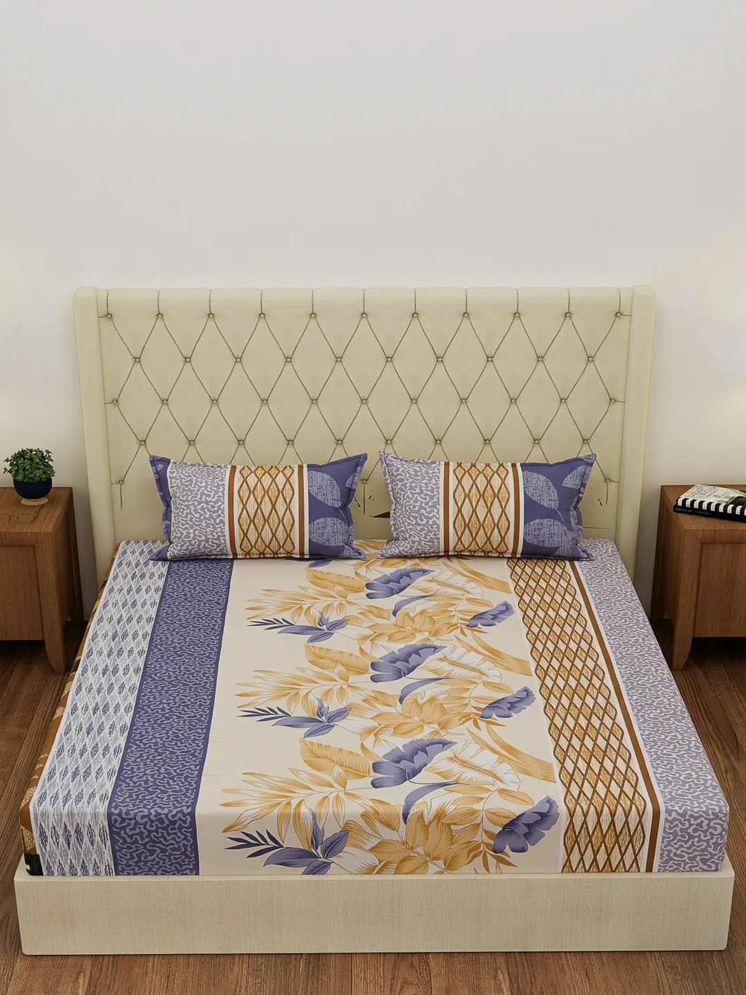 130 GSM Polyester Double Bed Bedsheet with 2 Pillow Covers Fashnik Collection - Image 4