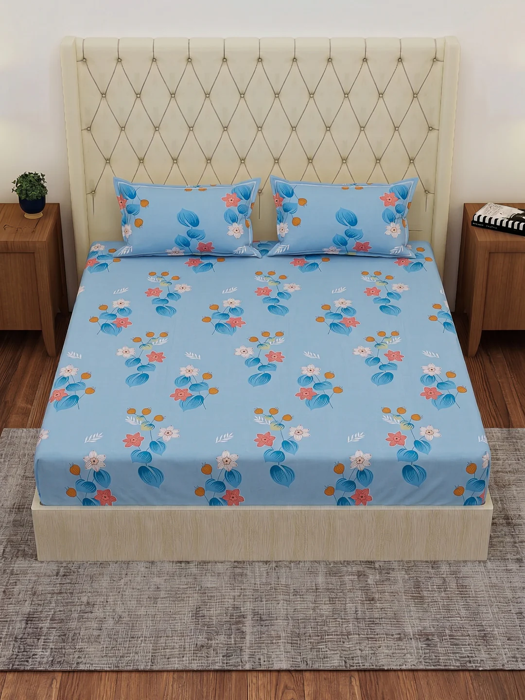 130 GSM Polyester Double Bed Bedsheet with 2 Pillow Covers Fashnik Collection - Image 4