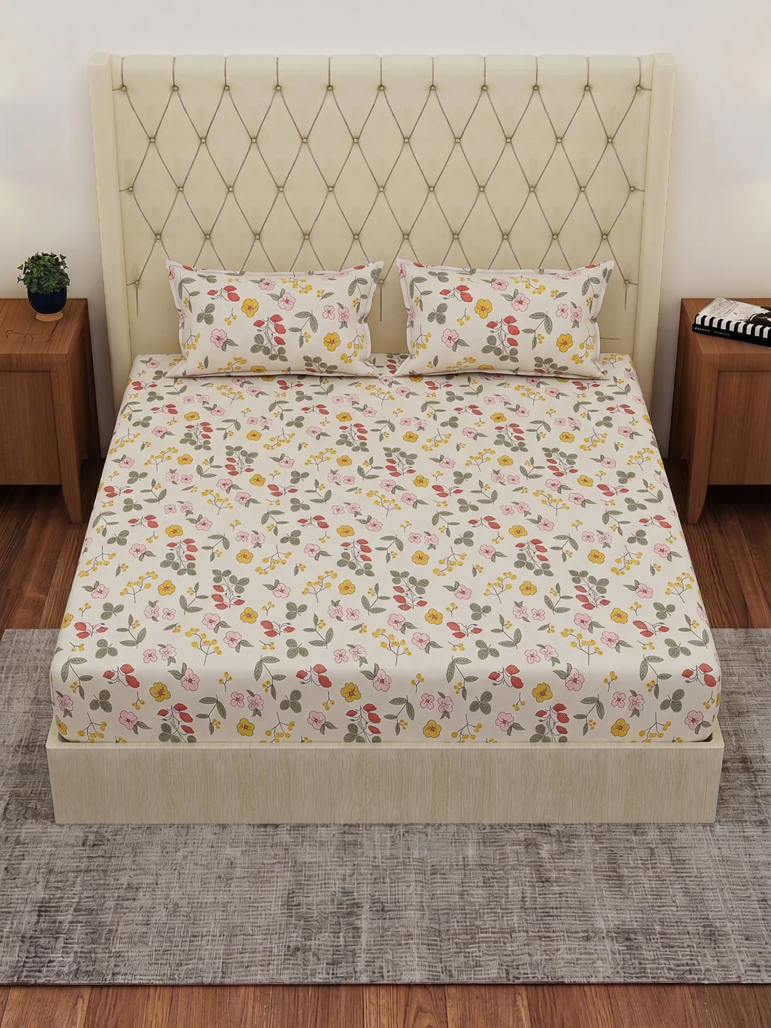 130 GSM Polyester Double Bed Bedsheet with 2 Pillow Covers Fashnik Collection - Image 4