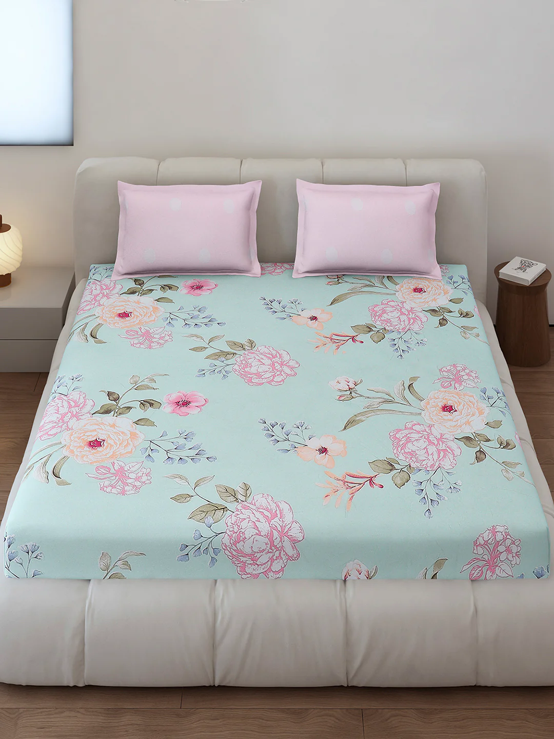 130 GSM Polyester King Size 1 Bedsheet with 2 Pillow Covers (Edmond)