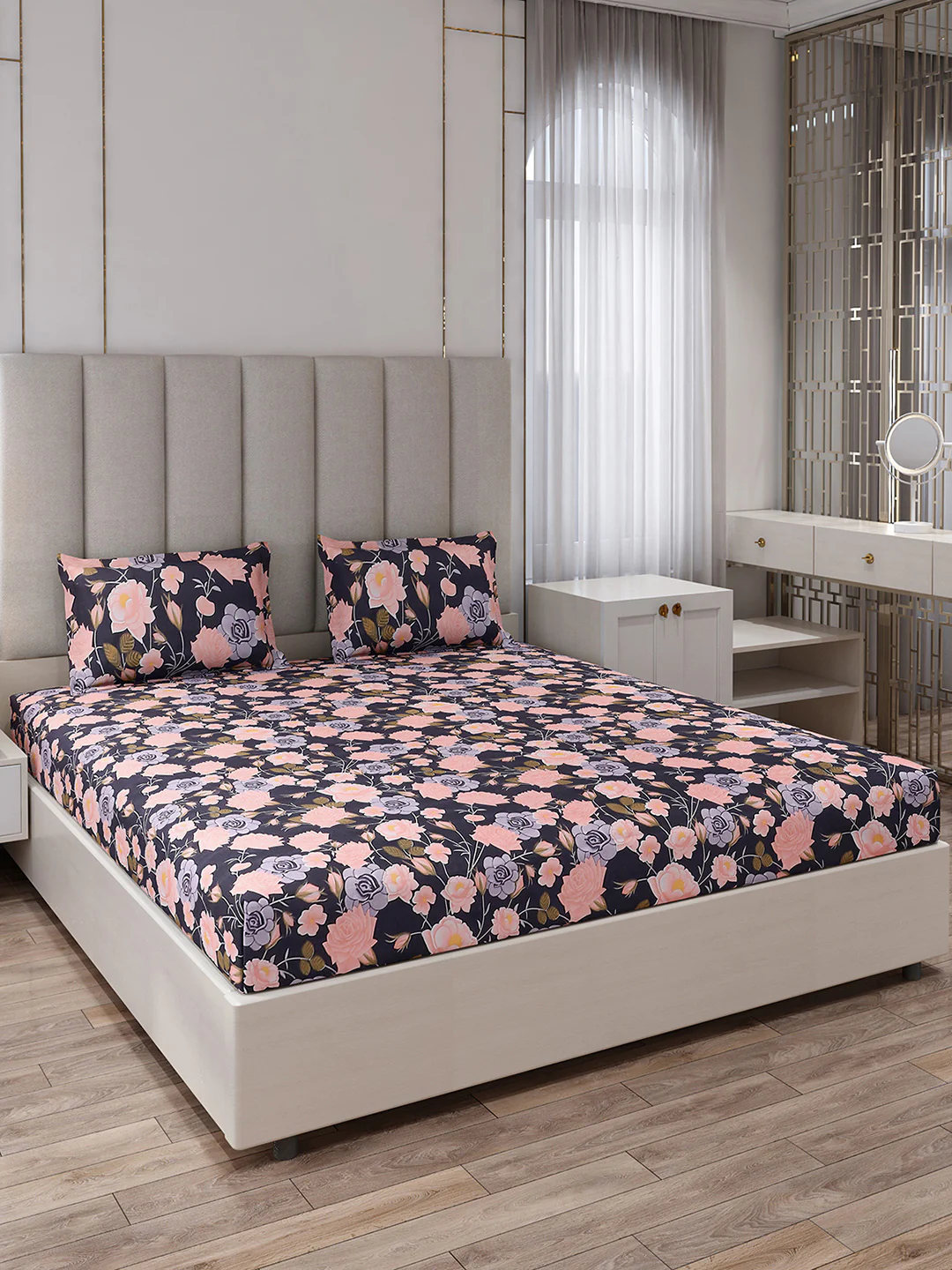 130 GSM Polyester King Size 1 Bedsheet with 2 Pillow Covers (Royal King) - Image 2