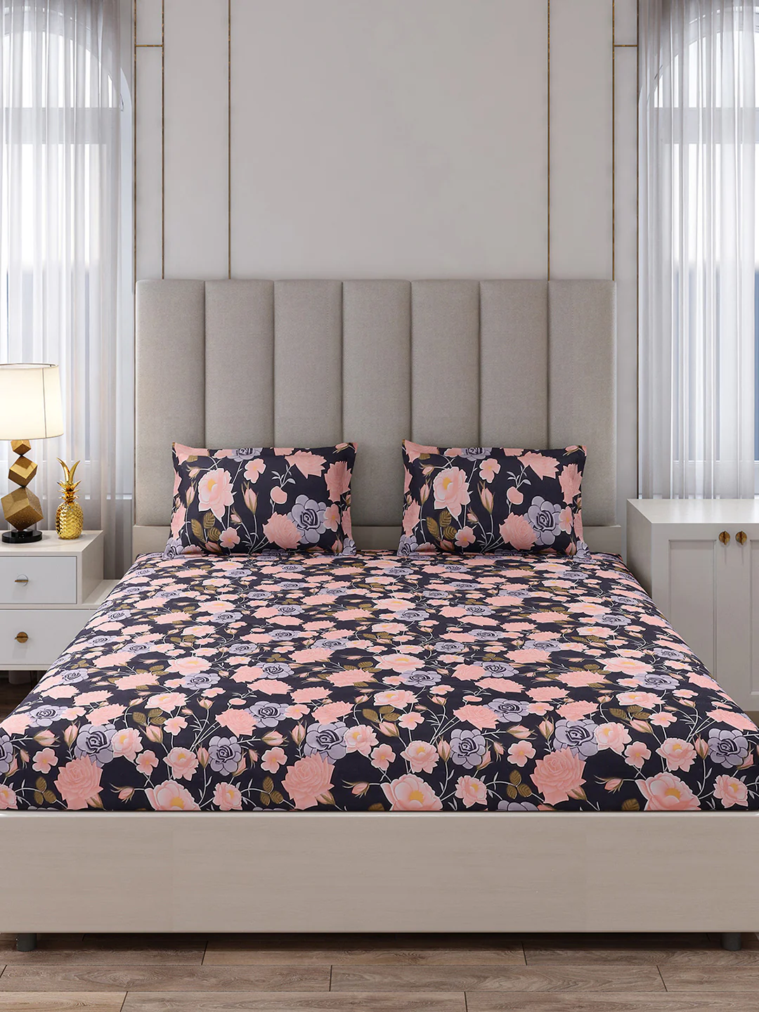 130 GSM Polyester King Size 1 Bedsheet with 2 Pillow Covers (Royal King) - Image 4