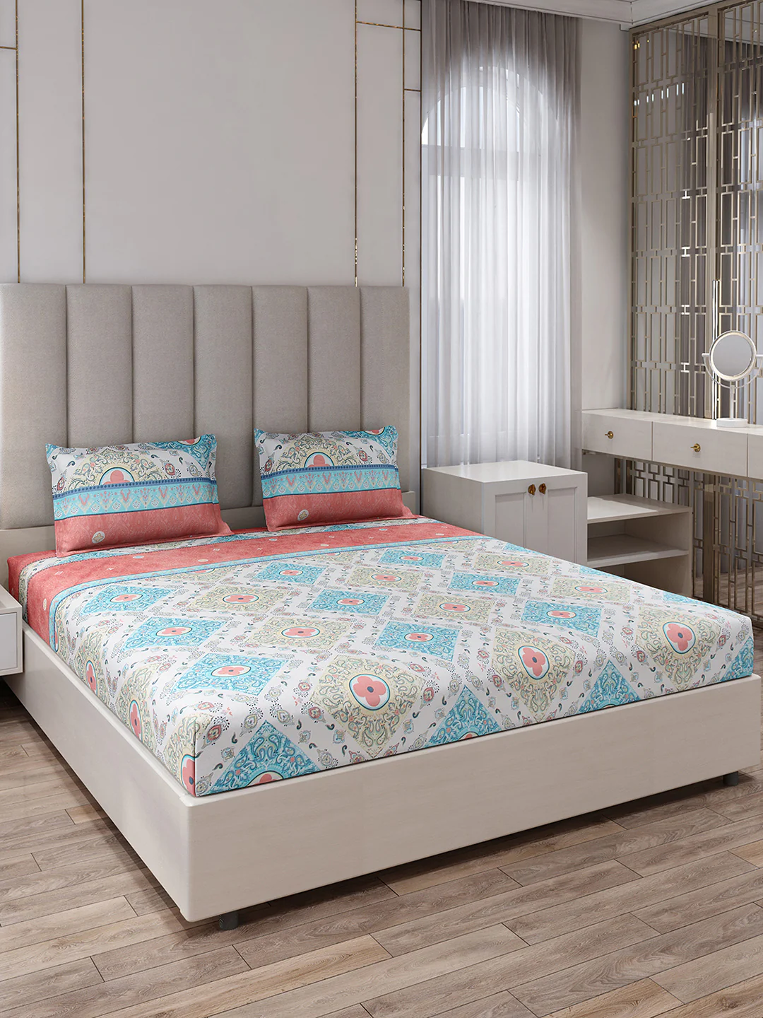 130 GSM Polyester King Size 1 Bedsheet with 2 Pillow Covers (Royal King) - Image 2