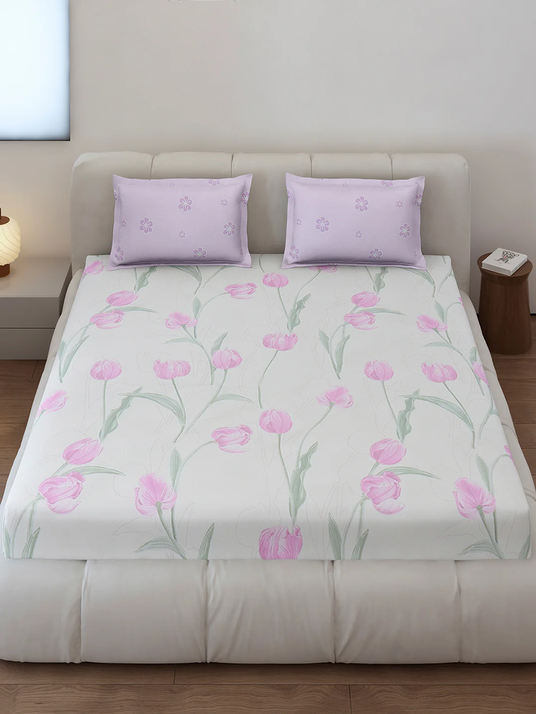130 GSM Polyester King Size 1 Bedsheet with 2 Pillow Covers (Stanley) - Image 2