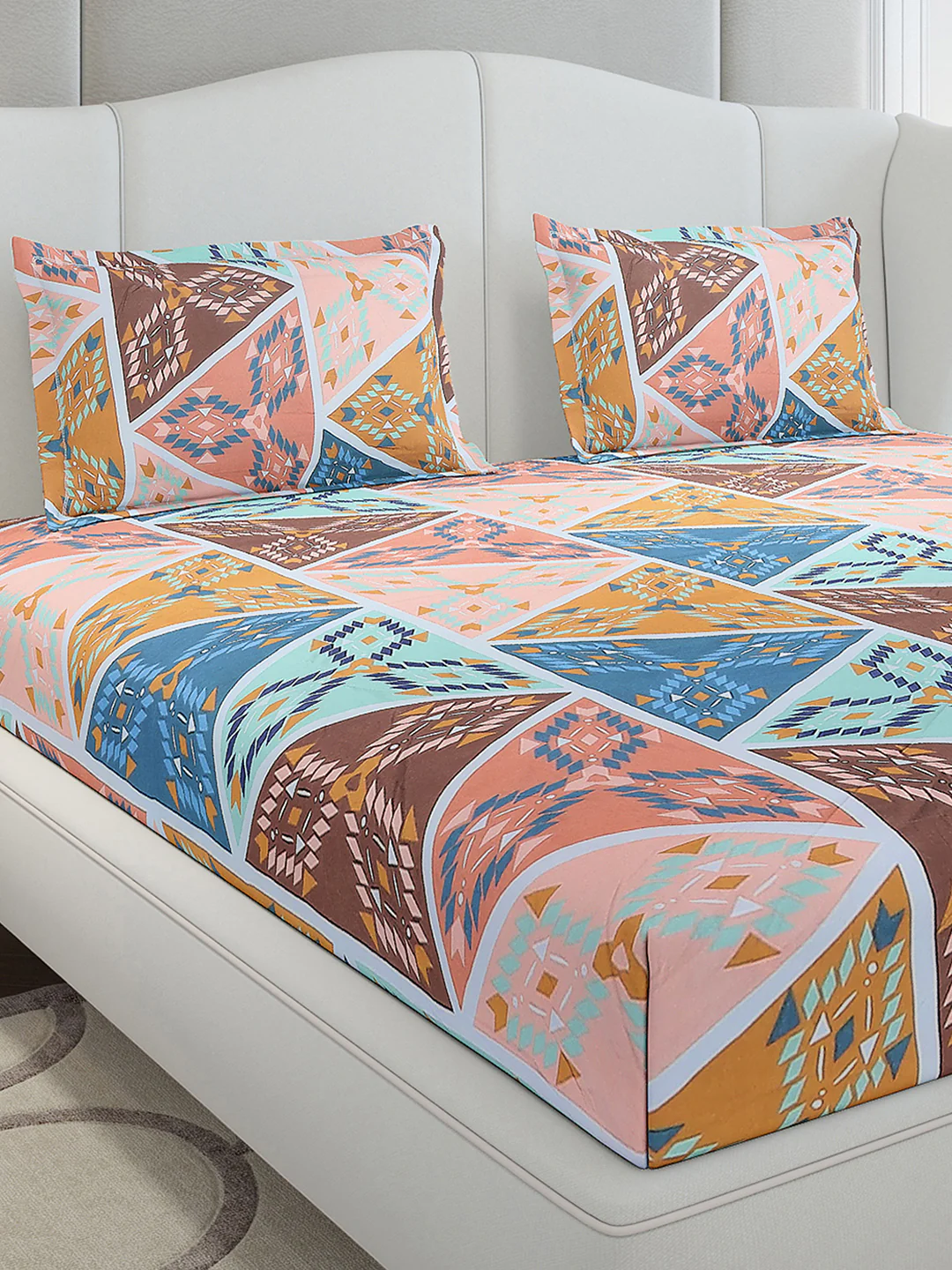 130 GSM Polyester King Size 1 Bedsheet with 2 Pillow Covers (Stanley Gold) - Image 4