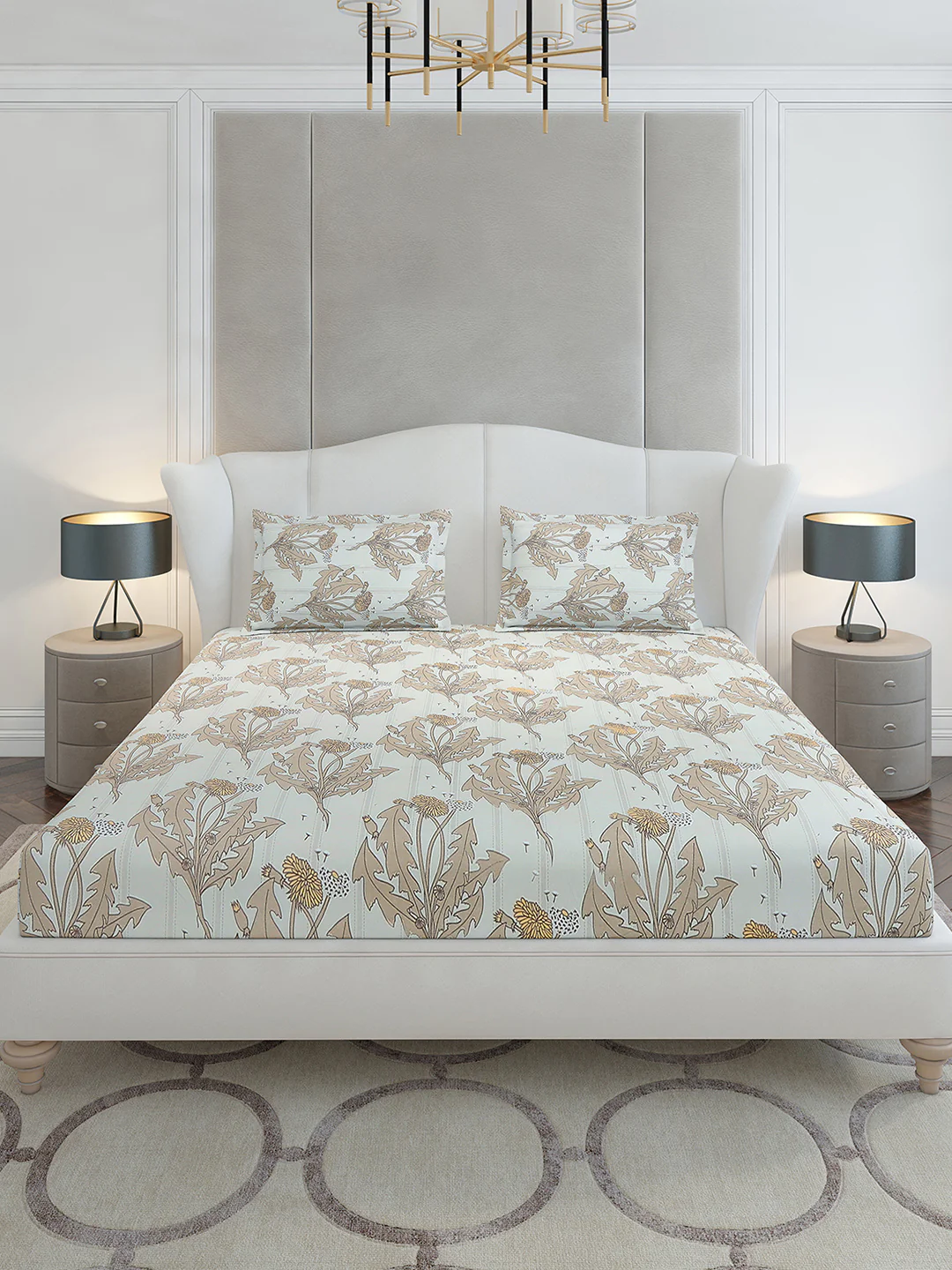 130 GSM Polyester King Size 1 Bedsheet with 2 Pillow Covers (Stanley Gold) - Image 3