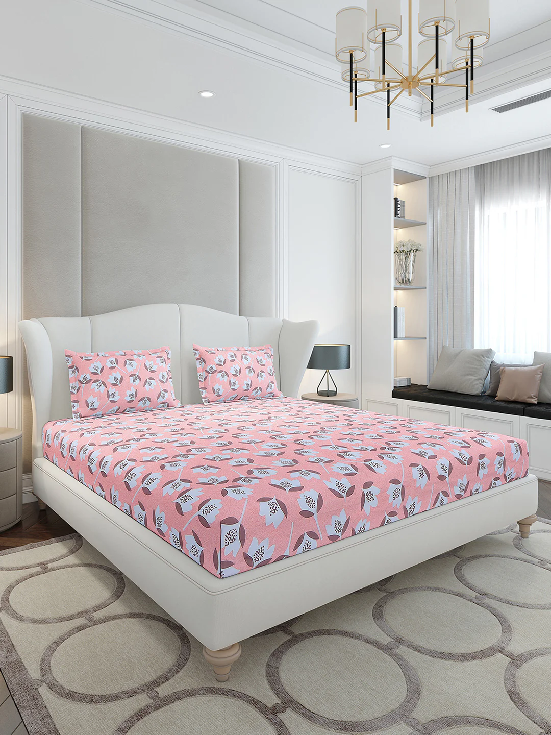 130 GSM Polyester King Size 1 Bedsheet with 2 Pillow Covers (Stanley Gold)