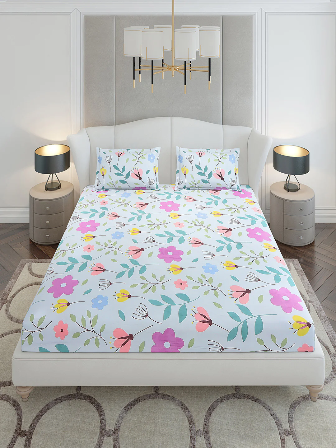 130 GSM Polyester King Size 1 Bedsheet with 2 Pillow Covers (Stanley Gold) - Image 2