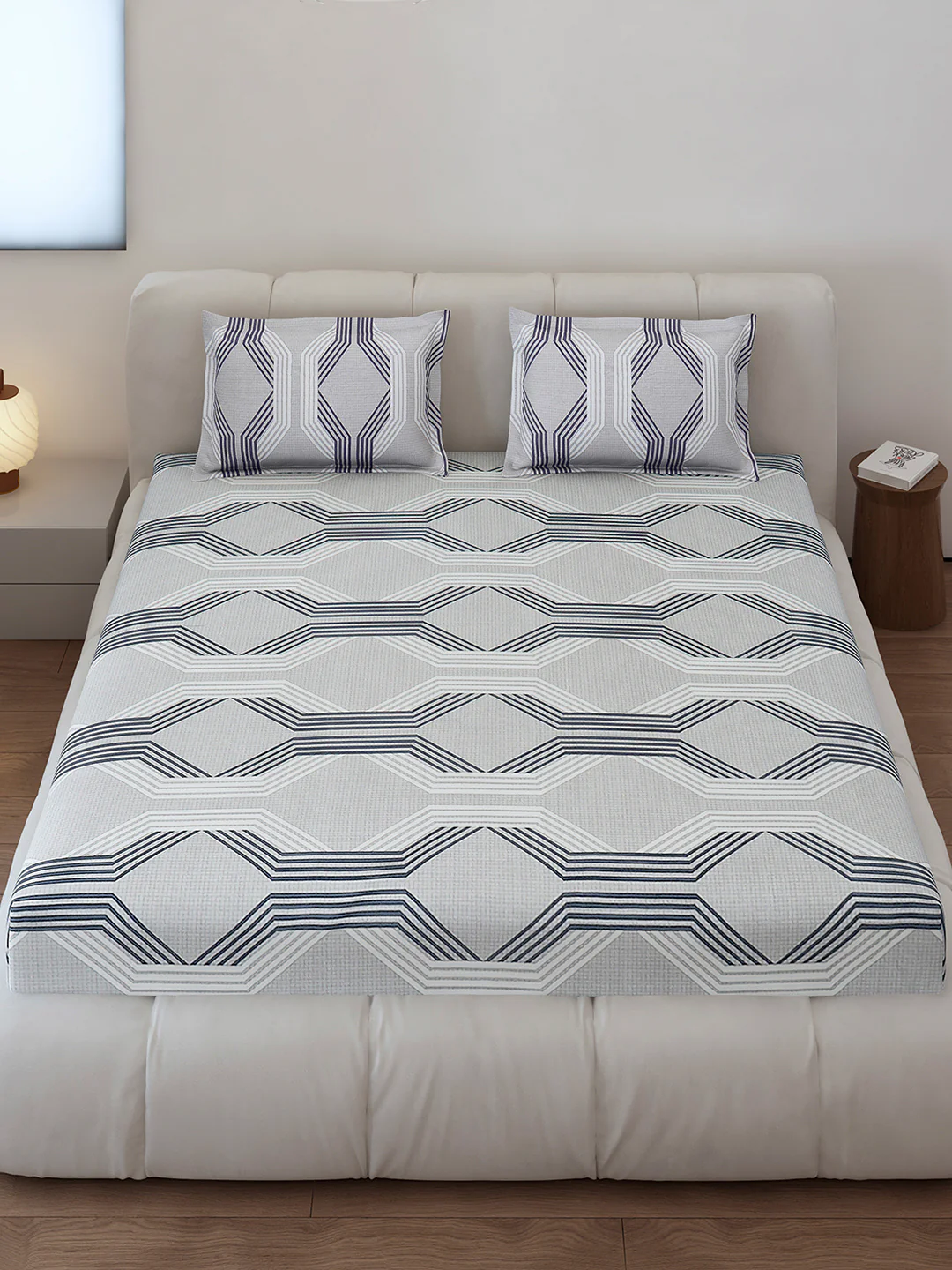 130 GSM Polyester Queen Size 1 Bedsheet with 2 Pillow Covers (Sanskriti) - Image 2