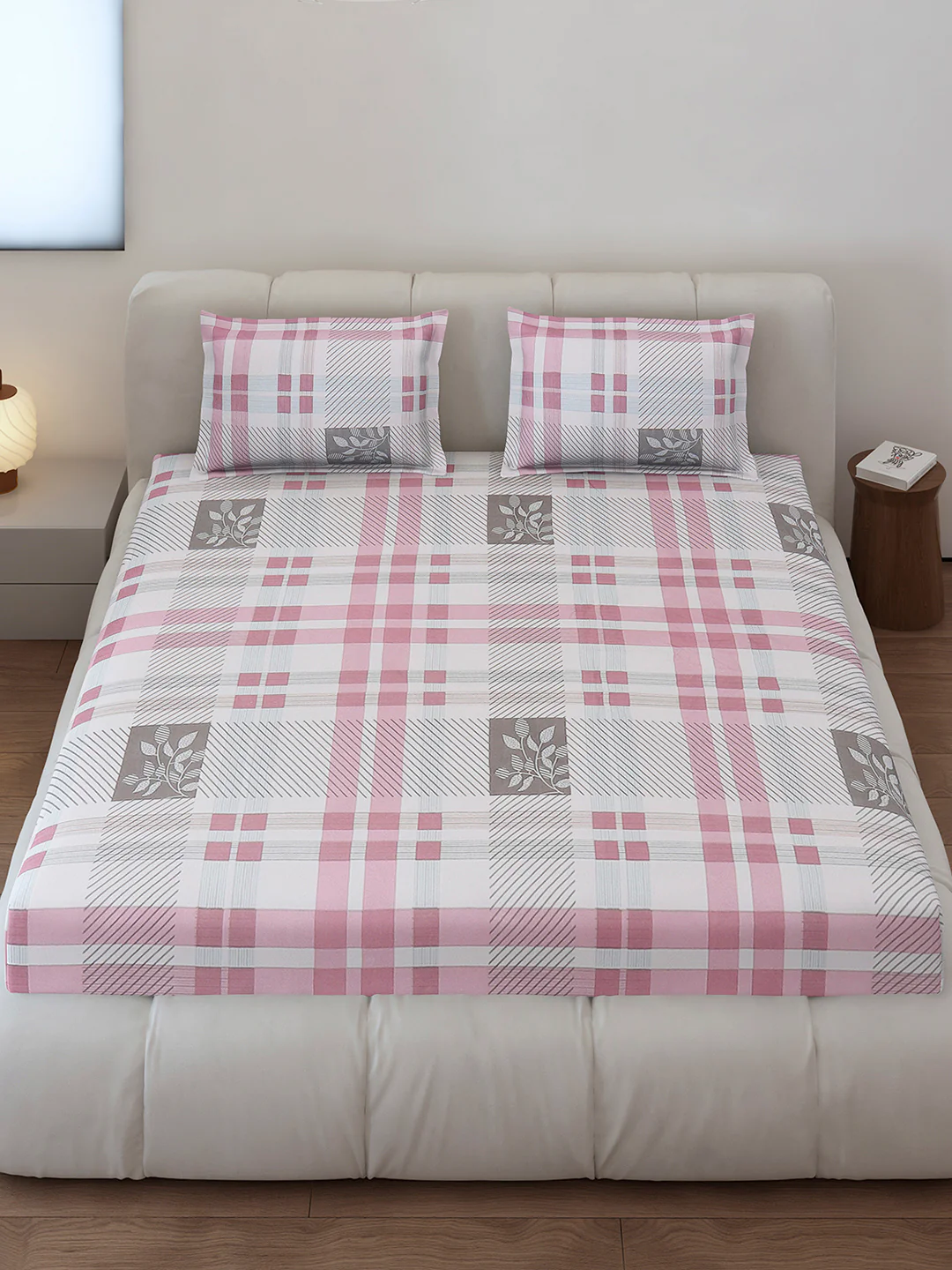 130 GSM Polyester Queen Size 1 Bedsheet with 2 Pillow Covers (Sanskriti) - Image 2