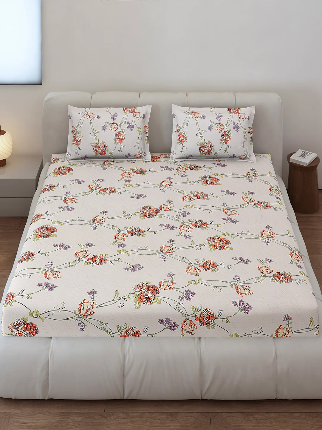 130 GSM Polyester Queen Size 1 Bedsheet with 2 Pillow Covers (Sanskriti) - Image 2