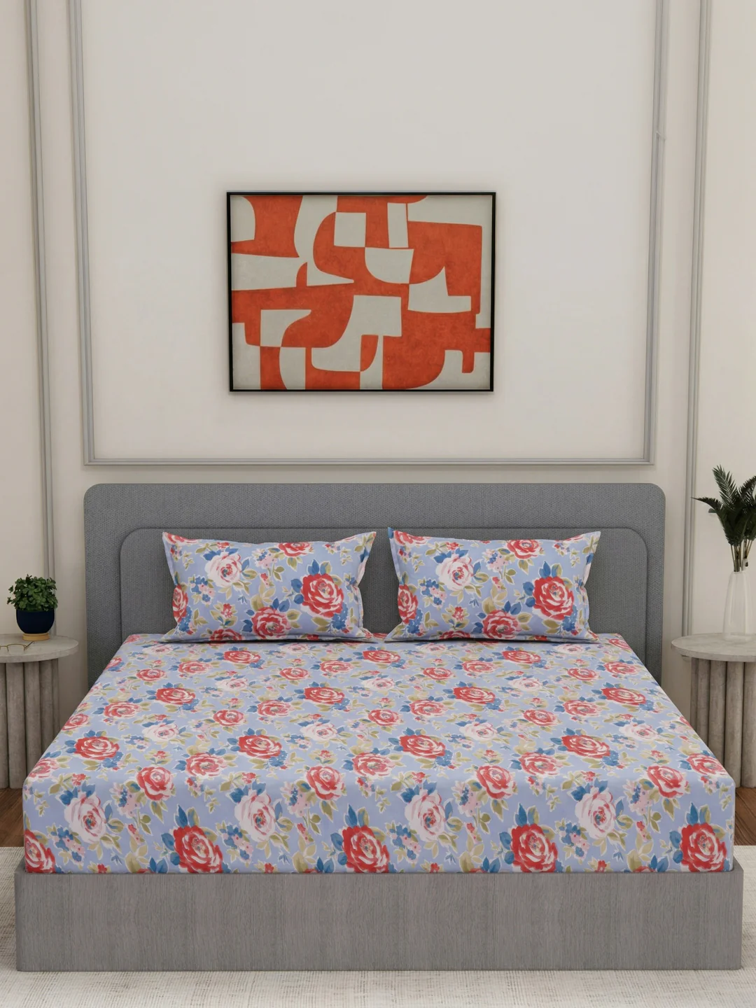 135 GSM Polyester King Size Bedsheet with 2 Pillow Covers Royal King Collection - Image 3