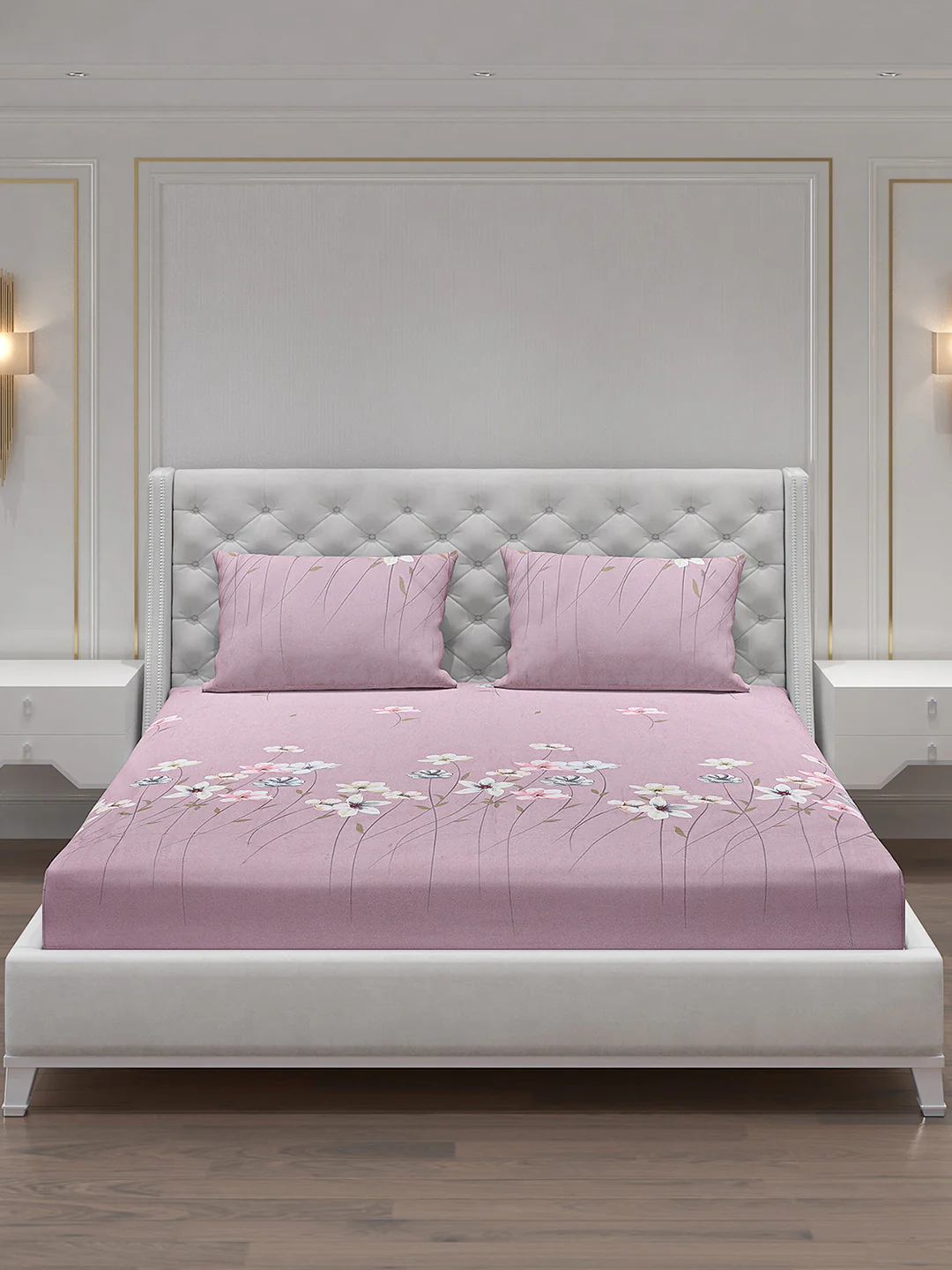 140 GSM Polyester Double Bed Bedsheet with 2 Pillow Covers - Image 3