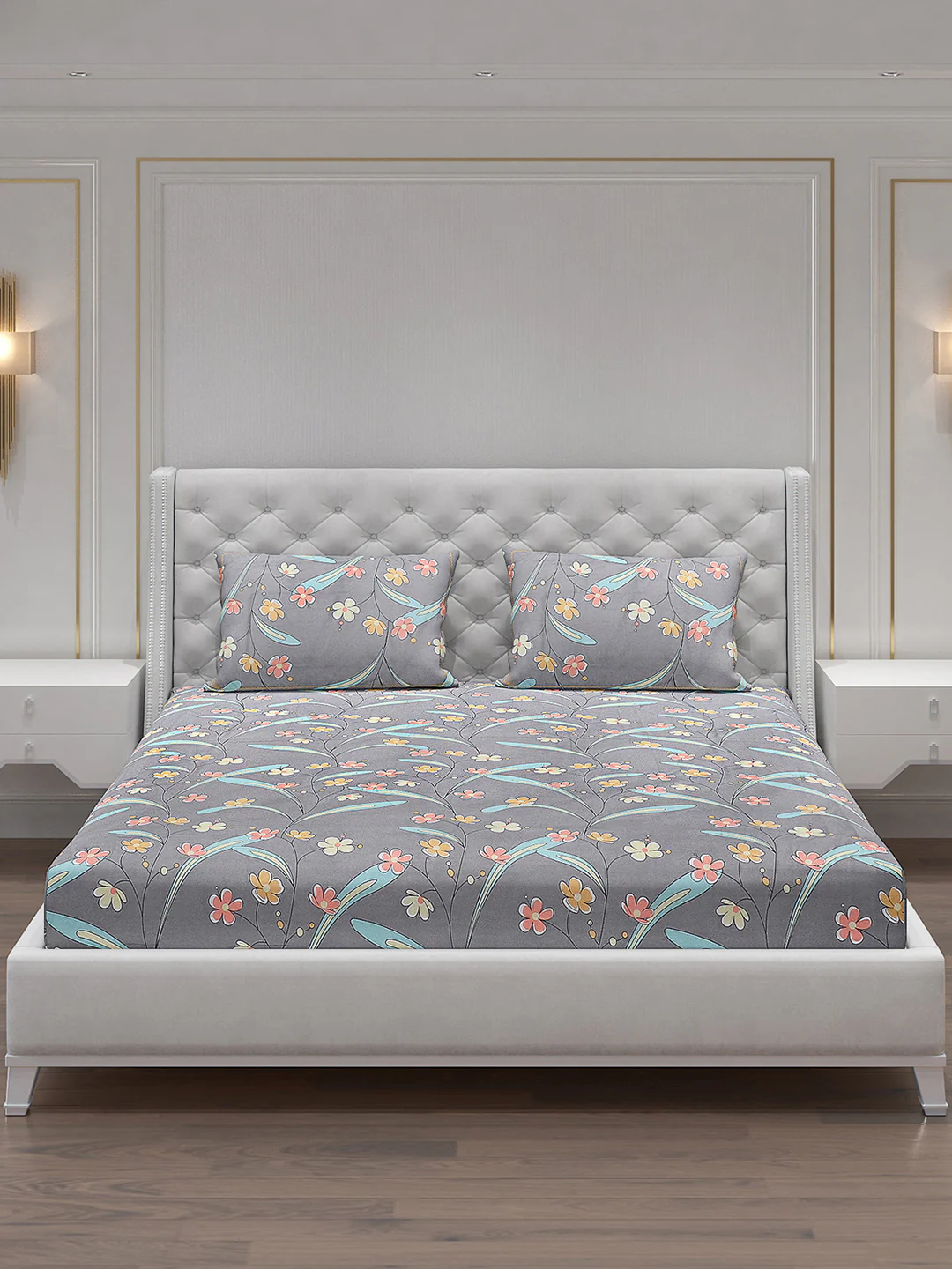 140 GSM Polyester Double Bed Bedsheet with 2 Pillow Covers - Image 3