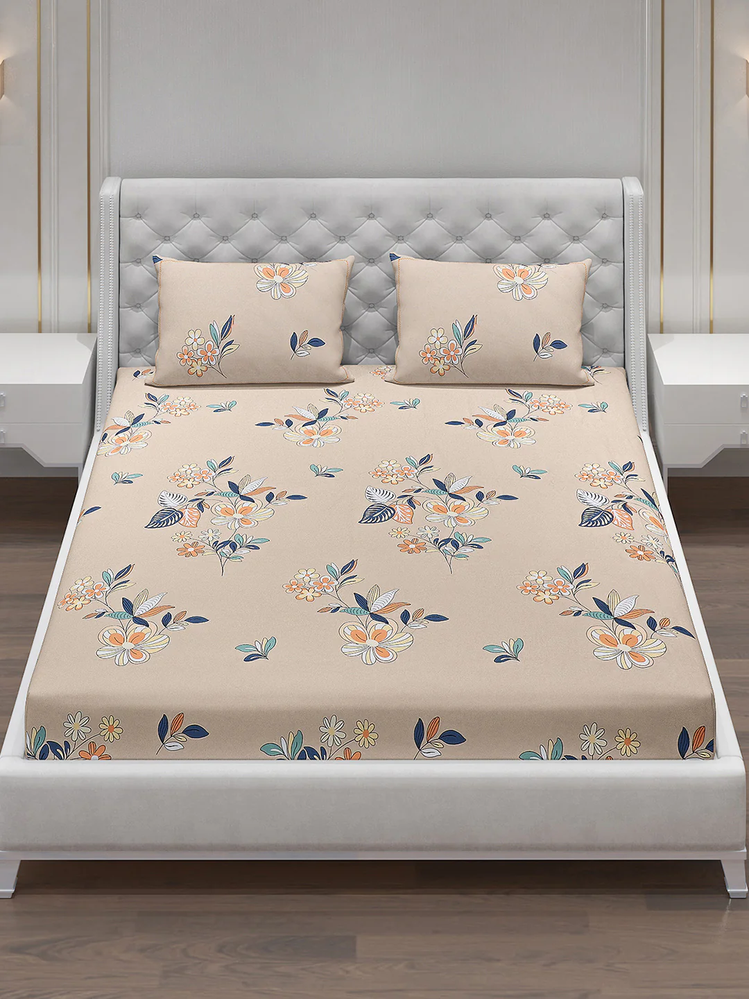 140 GSM Polyester Double Bed Bedsheet with 2 Pillow Covers - Image 2