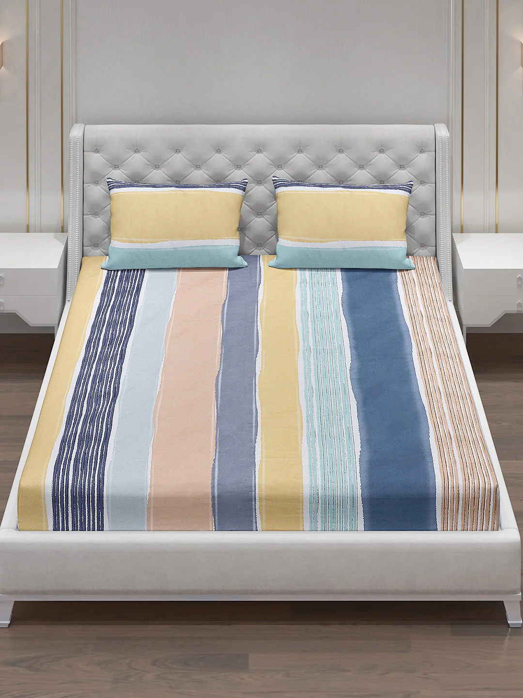 140 GSM Polyester Double Bed Bedsheet with 2 Pillow Covers - Image 2