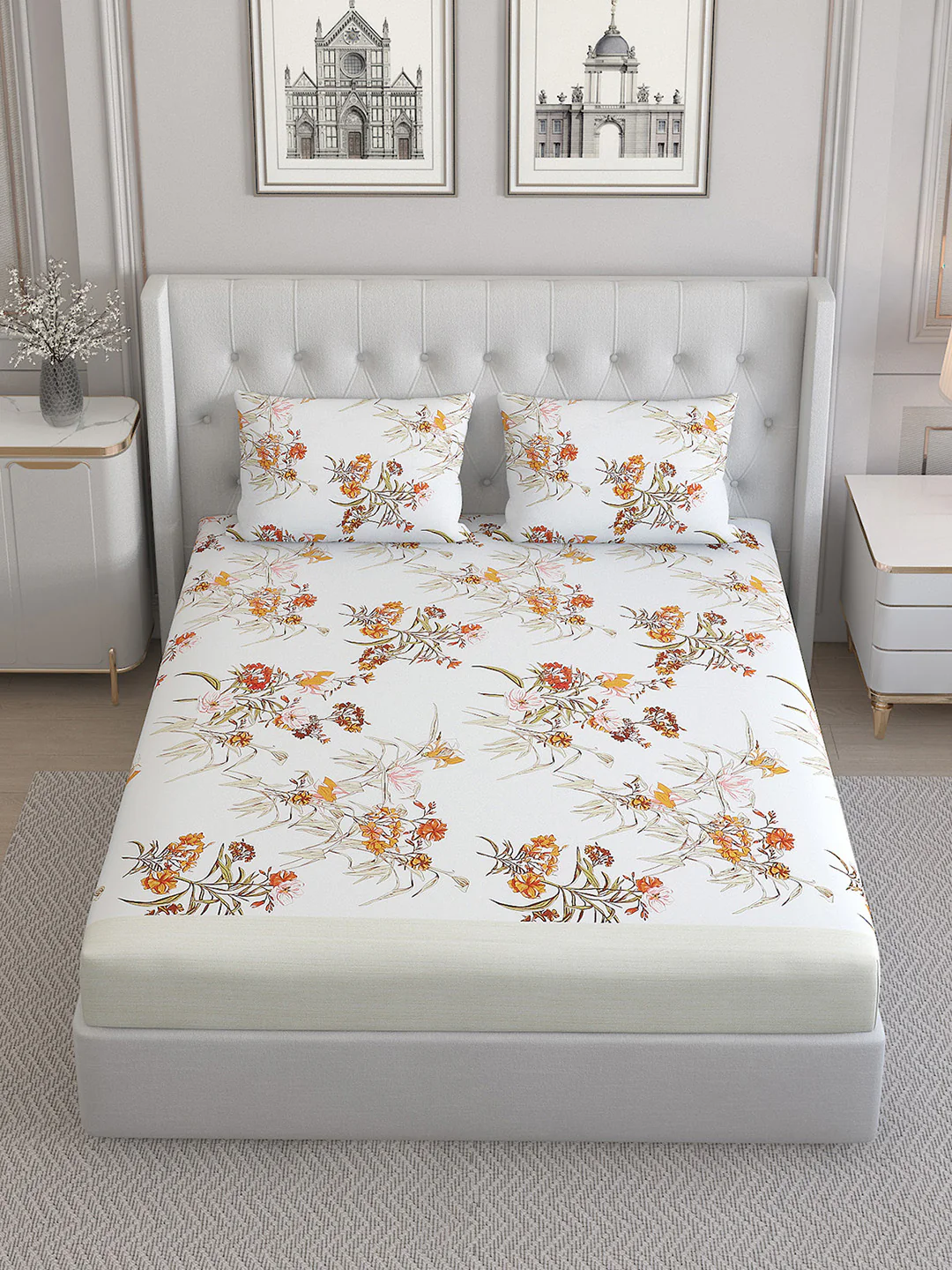 140 TC Cotton Double Bed Bedsheet with 2 Pillow Covers - Image 2