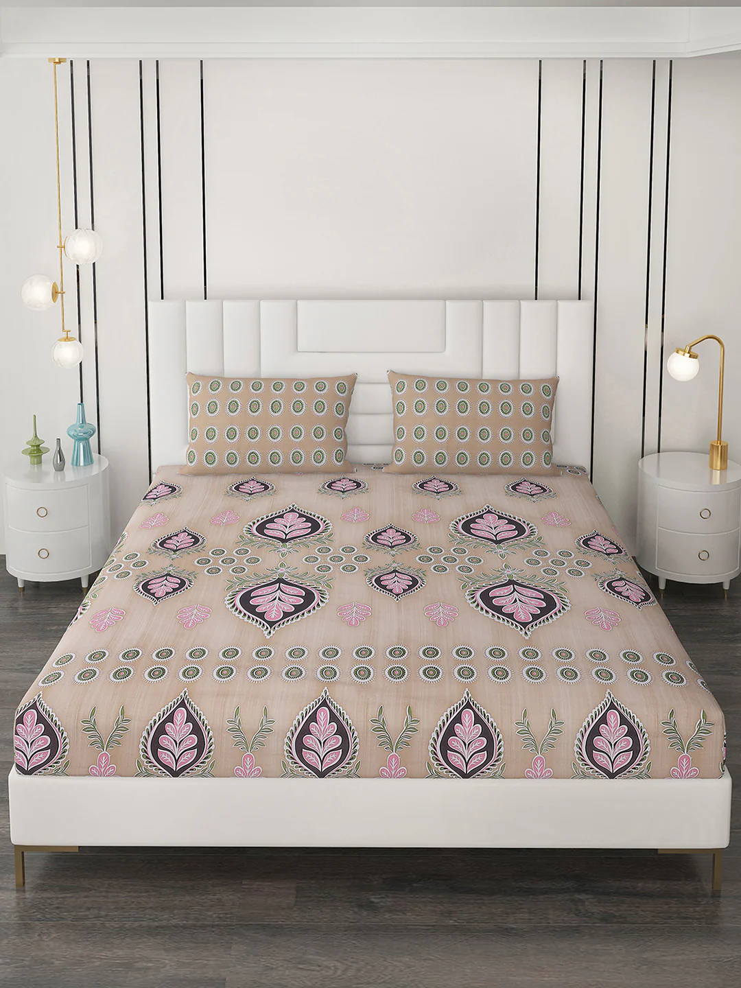 144 TC Beige Cotton Double Bedsheet with 2 Pillow Covers - Image 2