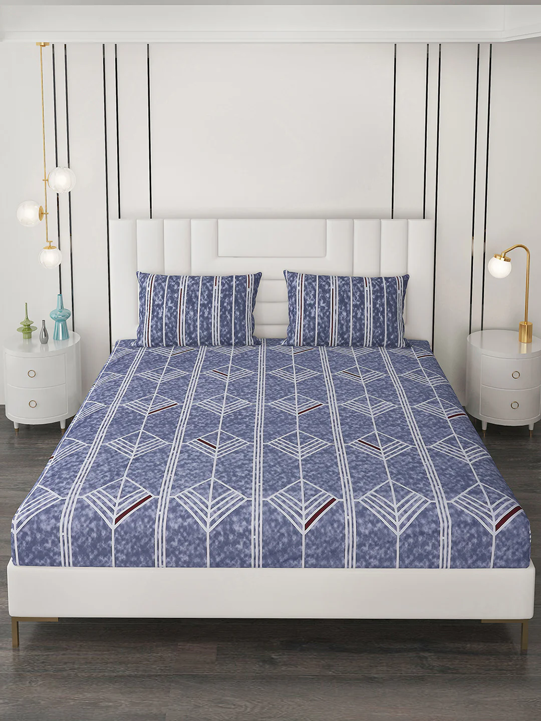 144 TC Blue Cotton Double Bedsheet with 2 Pillow Covers - Image 2