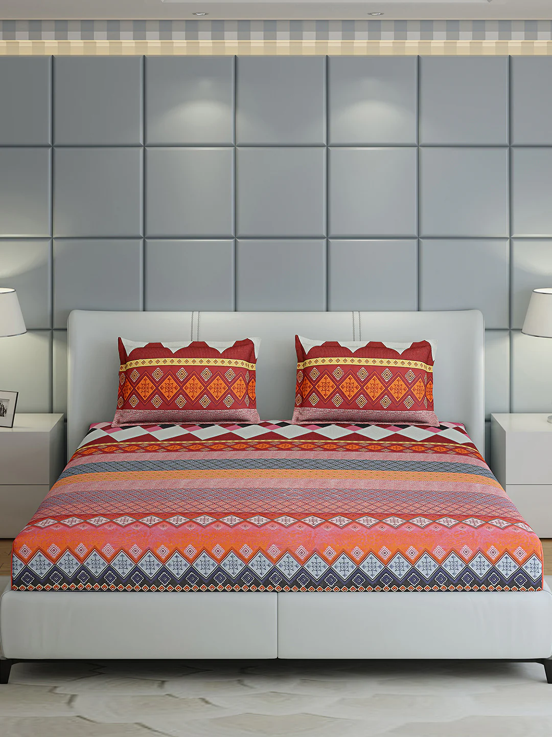144 TC Cotton Double Bed 1 Bedsheet with 2 Pillow Covers (Fashnik) - Image 3