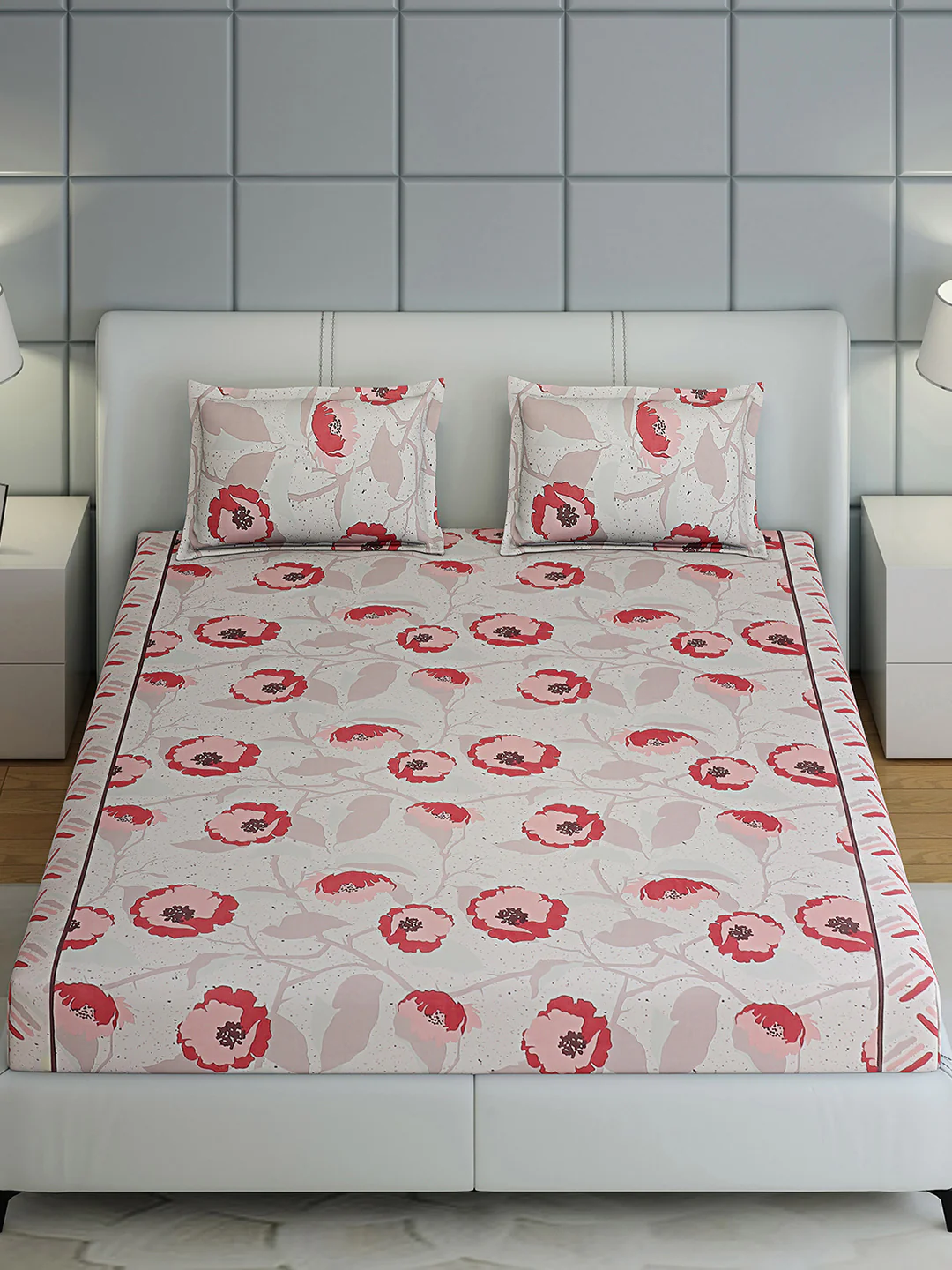 144 TC Cotton Double Bed 1 Bedsheet with 2 Pillow Covers (Fashnik) - Image 2