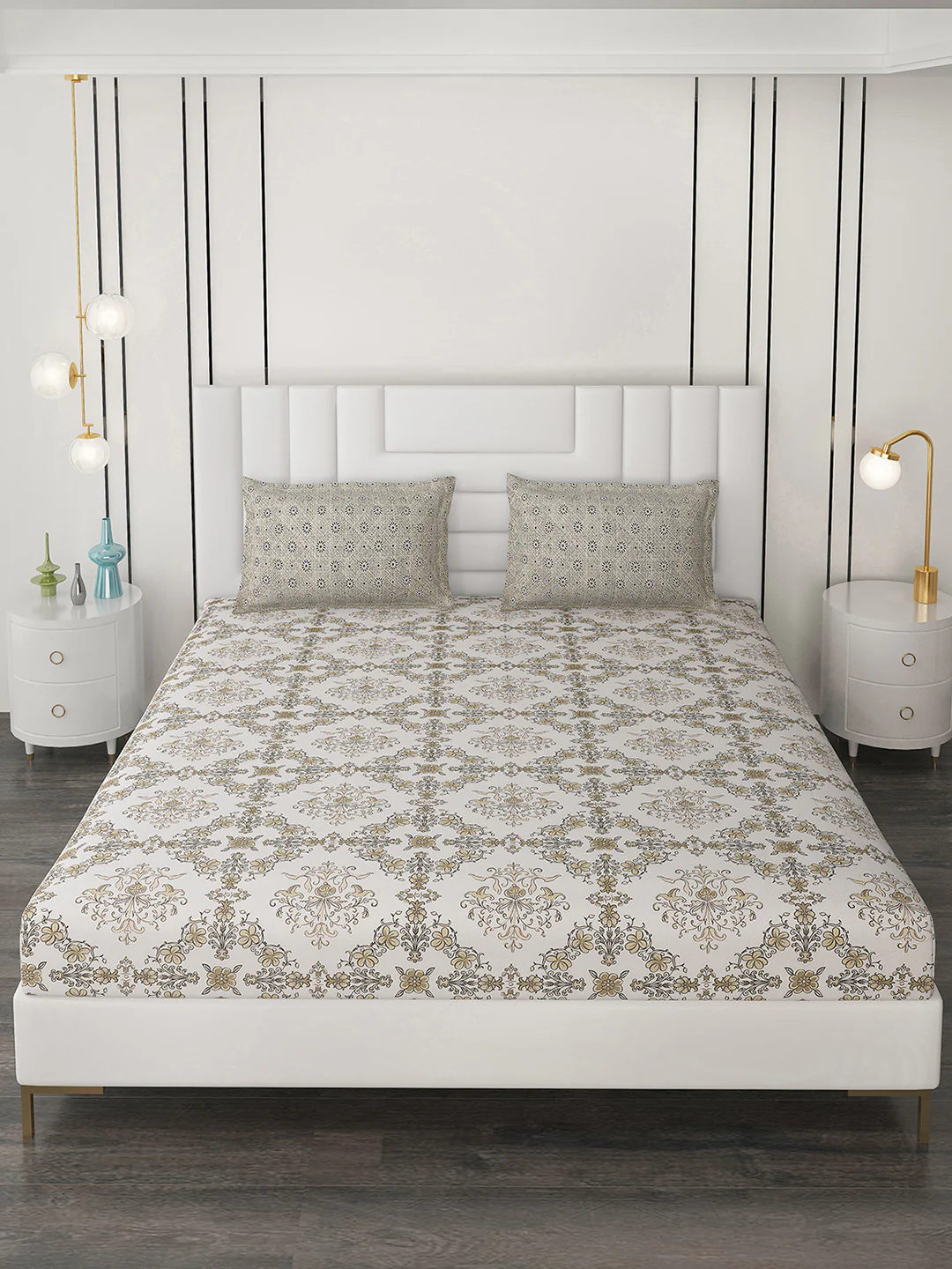 144 TC Cotton Double Bedsheet with 2 Pillow Covers - Image 3