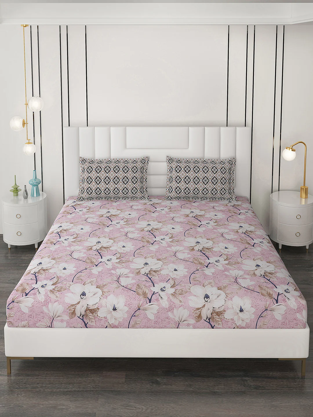 144 TC Cotton Double Bedsheet with 2 Pillow Covers - Image 2
