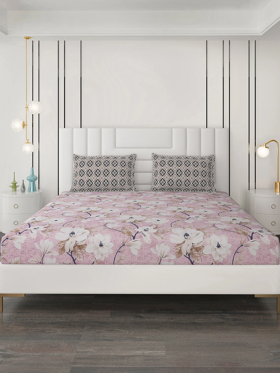 144 TC Cotton Double Bedsheet with 2 Pillow Covers - Image 3