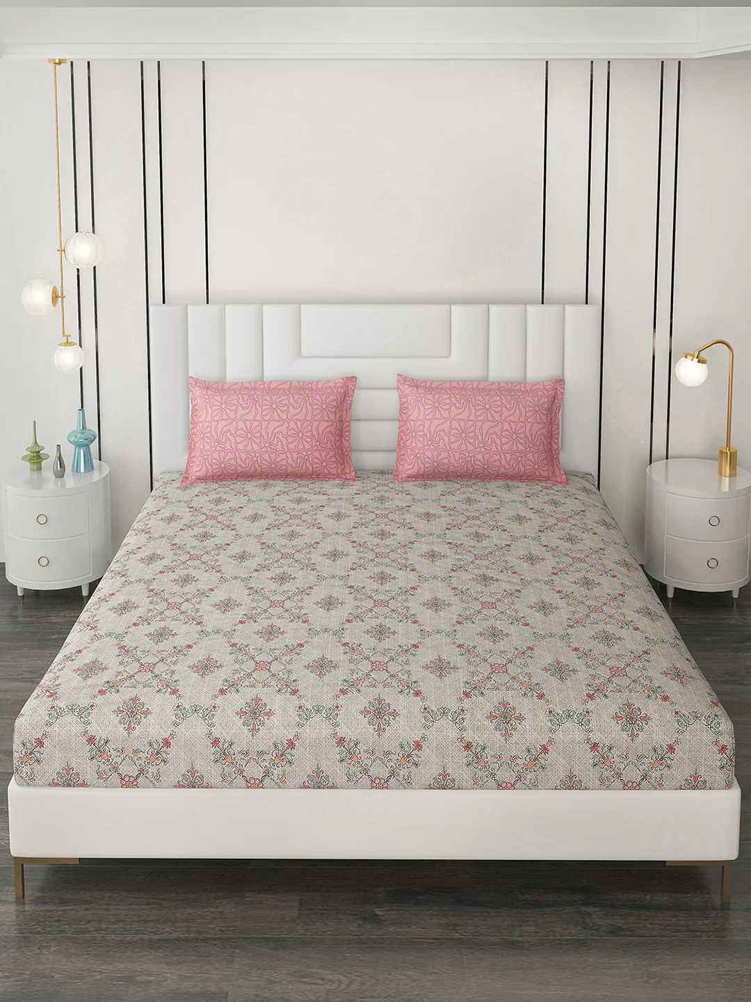 144 TC Cotton Double Bedsheet with 2 Pillow Covers - Image 3
