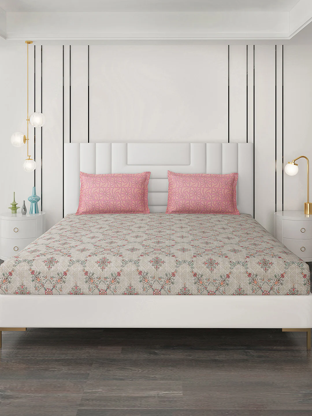 144 TC Cotton Double Bedsheet with 2 Pillow Covers - Image 4