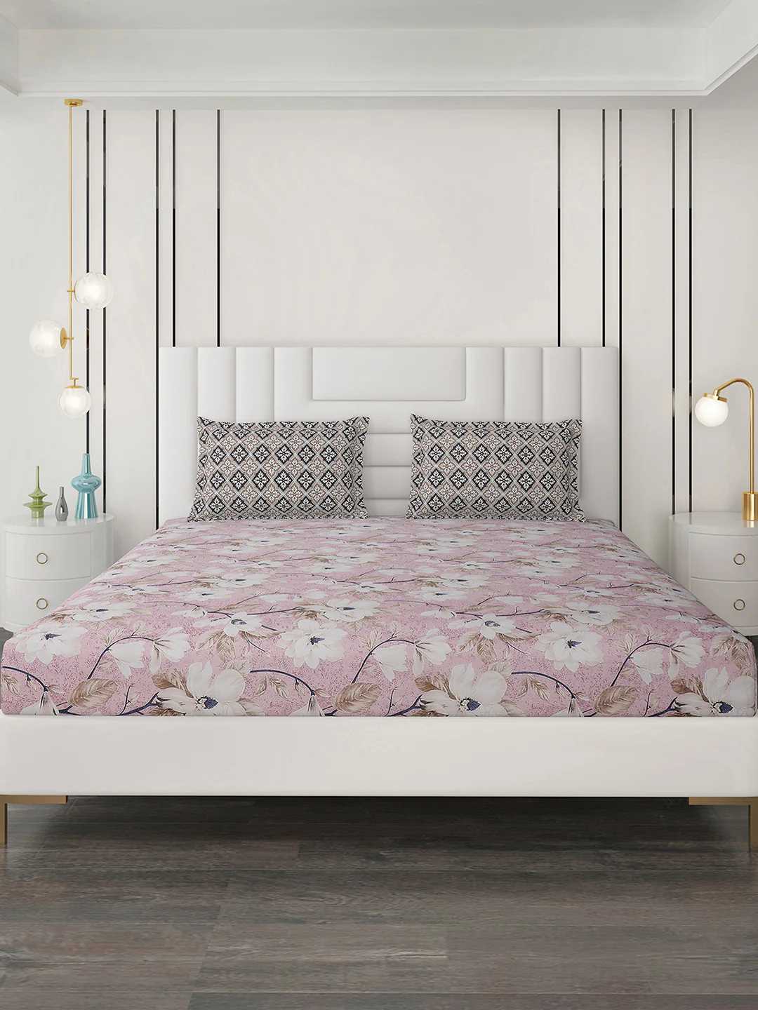 144 TC Cotton Double Bedsheet with 2 Pillow Covers - Image 3