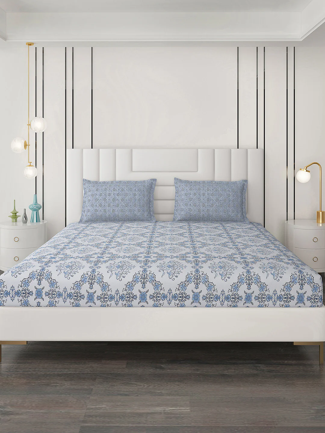 144 TC Cotton Double Bedsheet with 2 Pillow Covers - Image 2