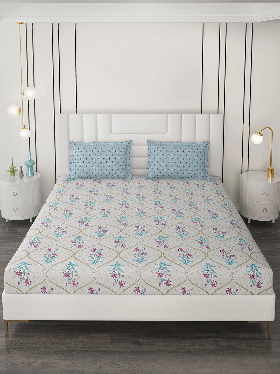 144 TC Cotton Double Bedsheet with 2 Pillow Covers - Image 2