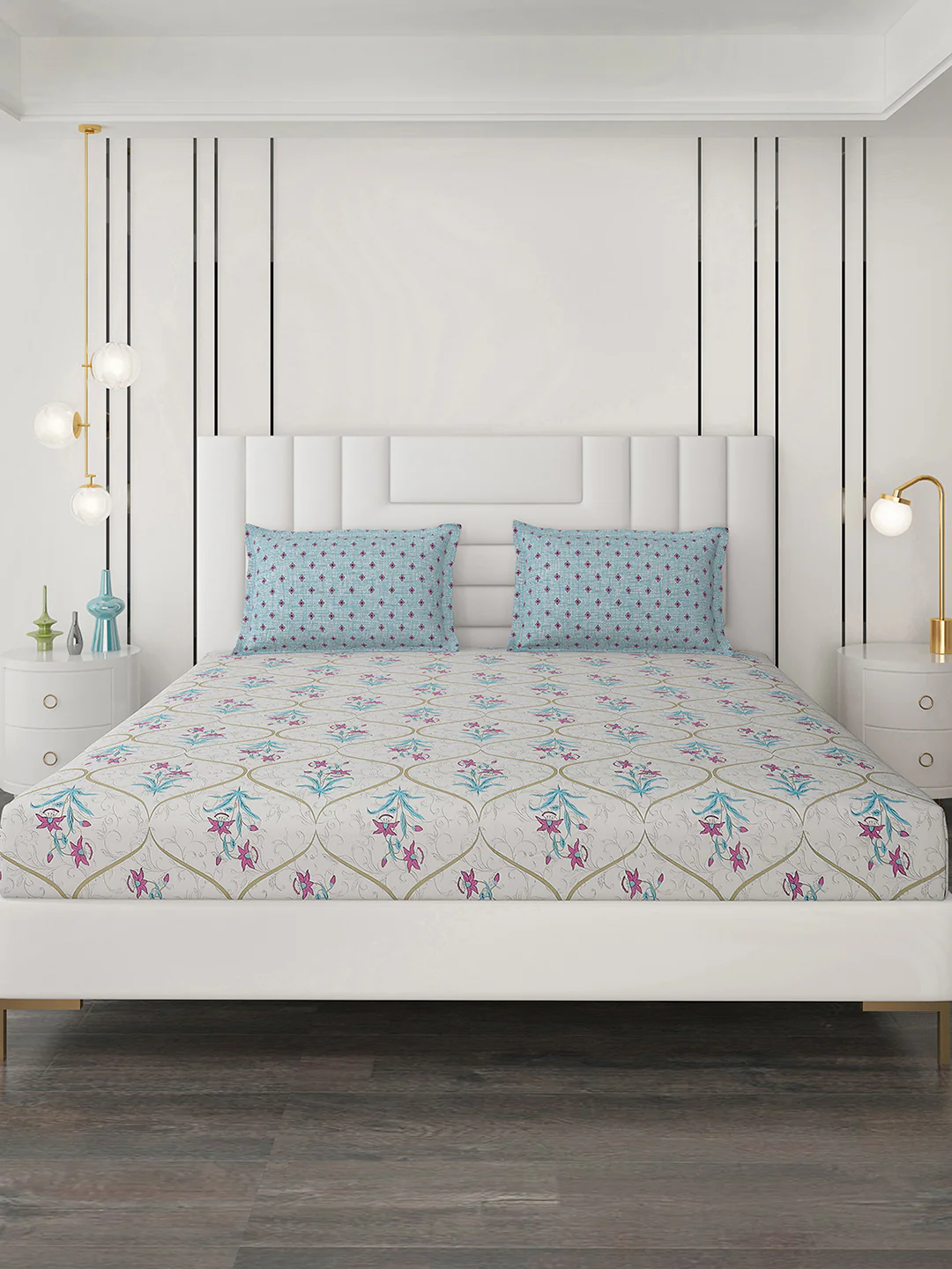 144 TC Cotton Double Bedsheet with 2 Pillow Covers - Image 3