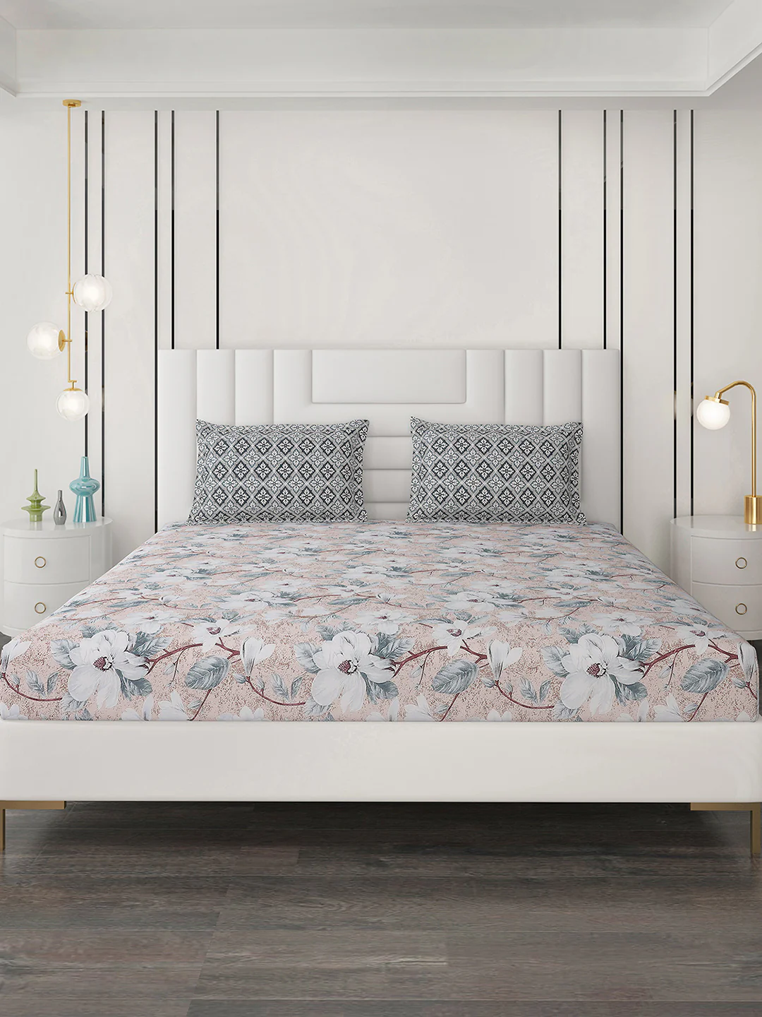 144 TC Cotton Double Bedsheet with 2 Pillow Covers - Image 3