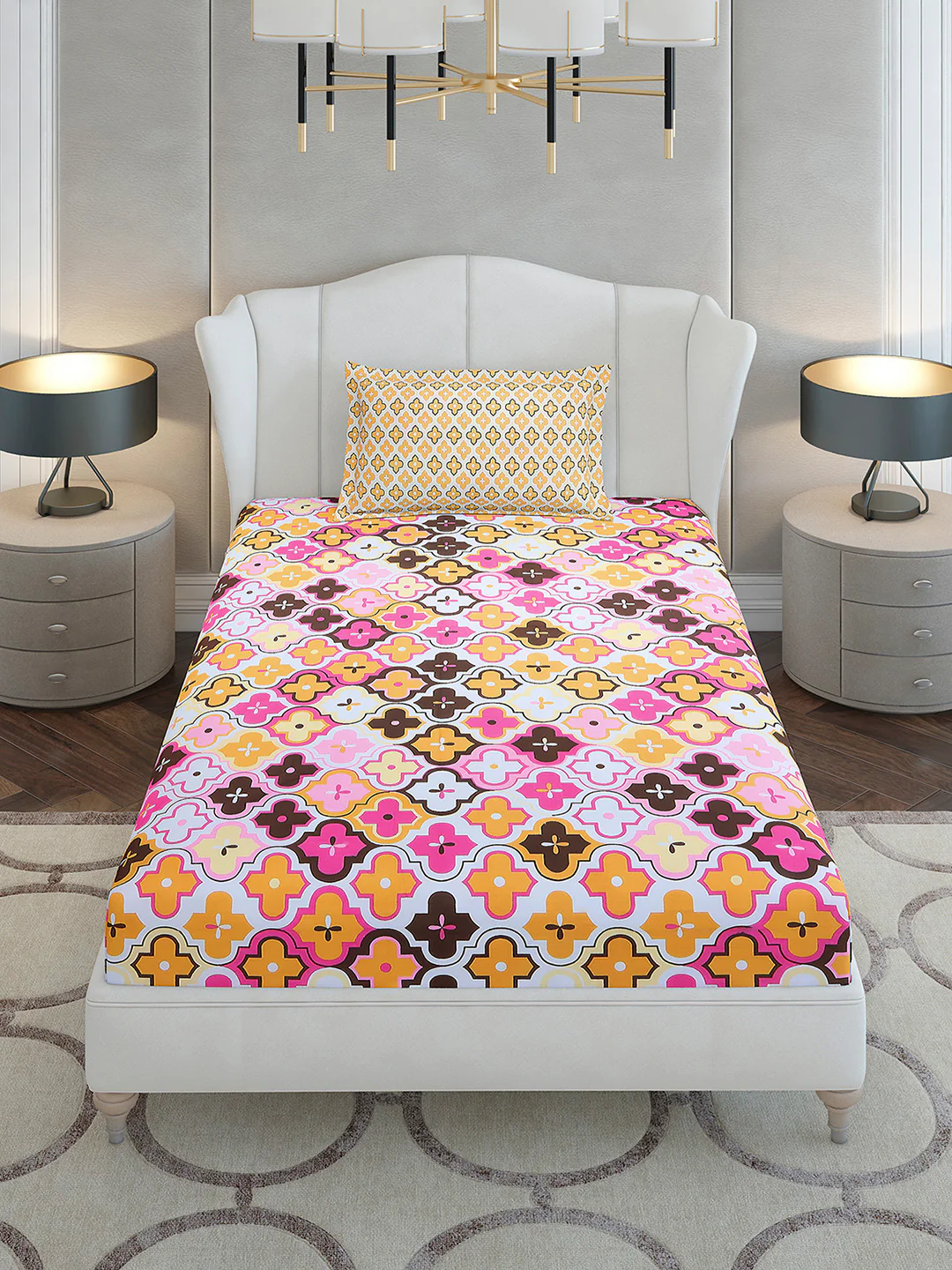 144 TC Cotton Single Bedsheet with 1 Pillow Cover (Solstice) - Image 2