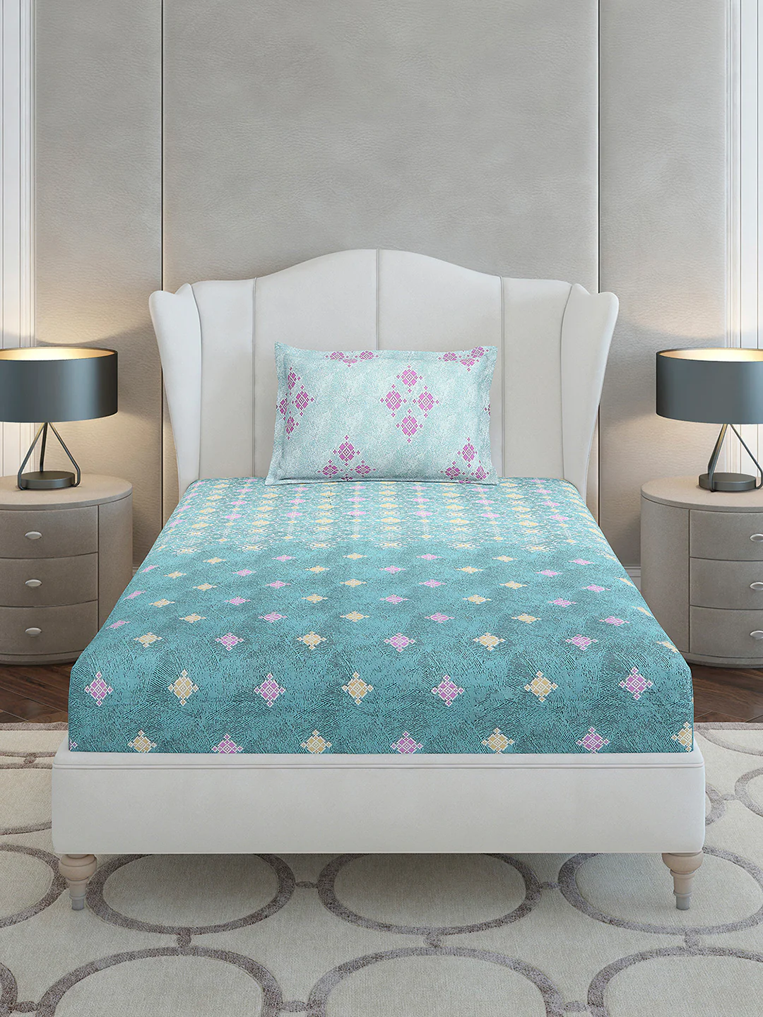 144 TC Cotton Single Bedsheet with 1 Pillow Cover (Solstice) - Image 3