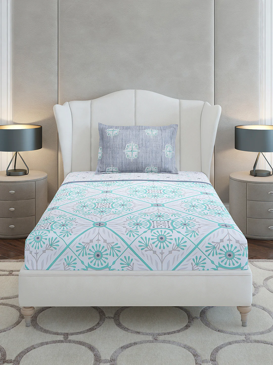 144 TC Cotton Single Bedsheet with 1 Pillow Cover (Solstice) - Image 3