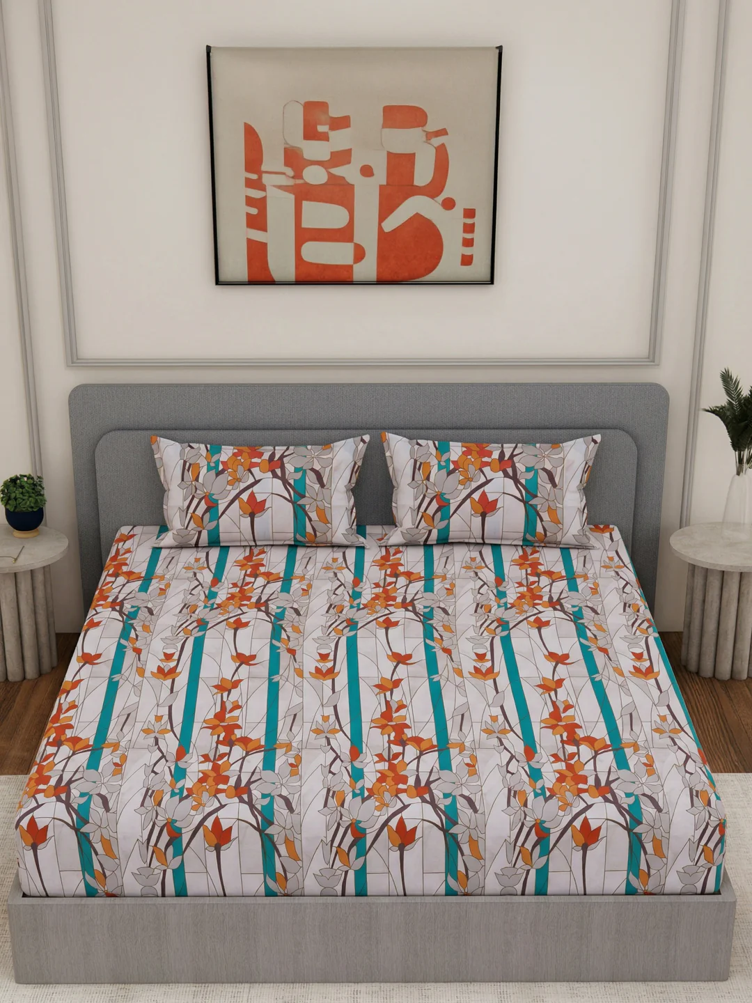 144 TC Pure Cotton Double Bed Bedsheet with 2 Pillow Covers Prestige Collection - Image 4