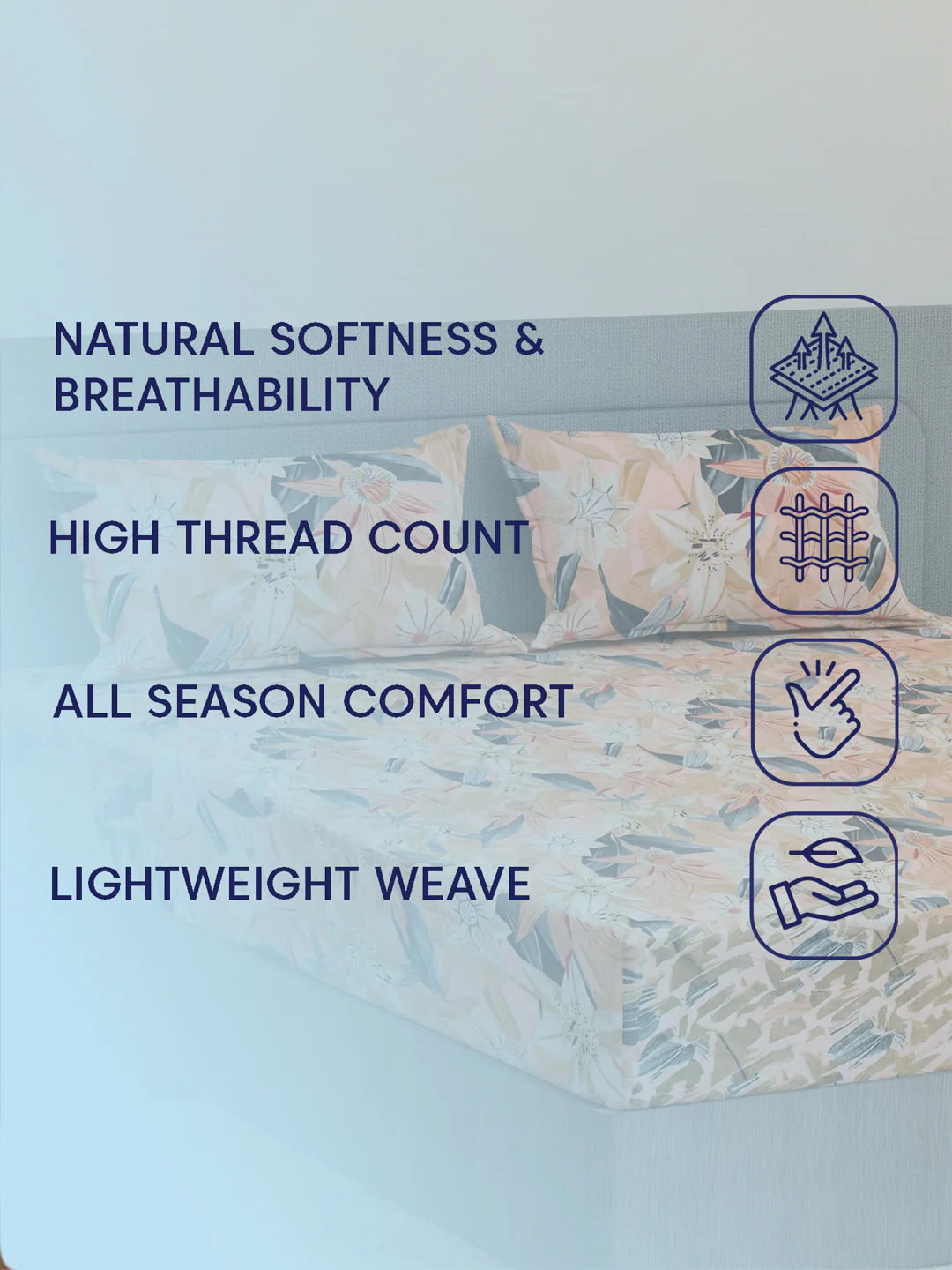 144 TC Pure Cotton Double Bed Bedsheet with 2 Pillow Covers Prestige Collection - Image 9