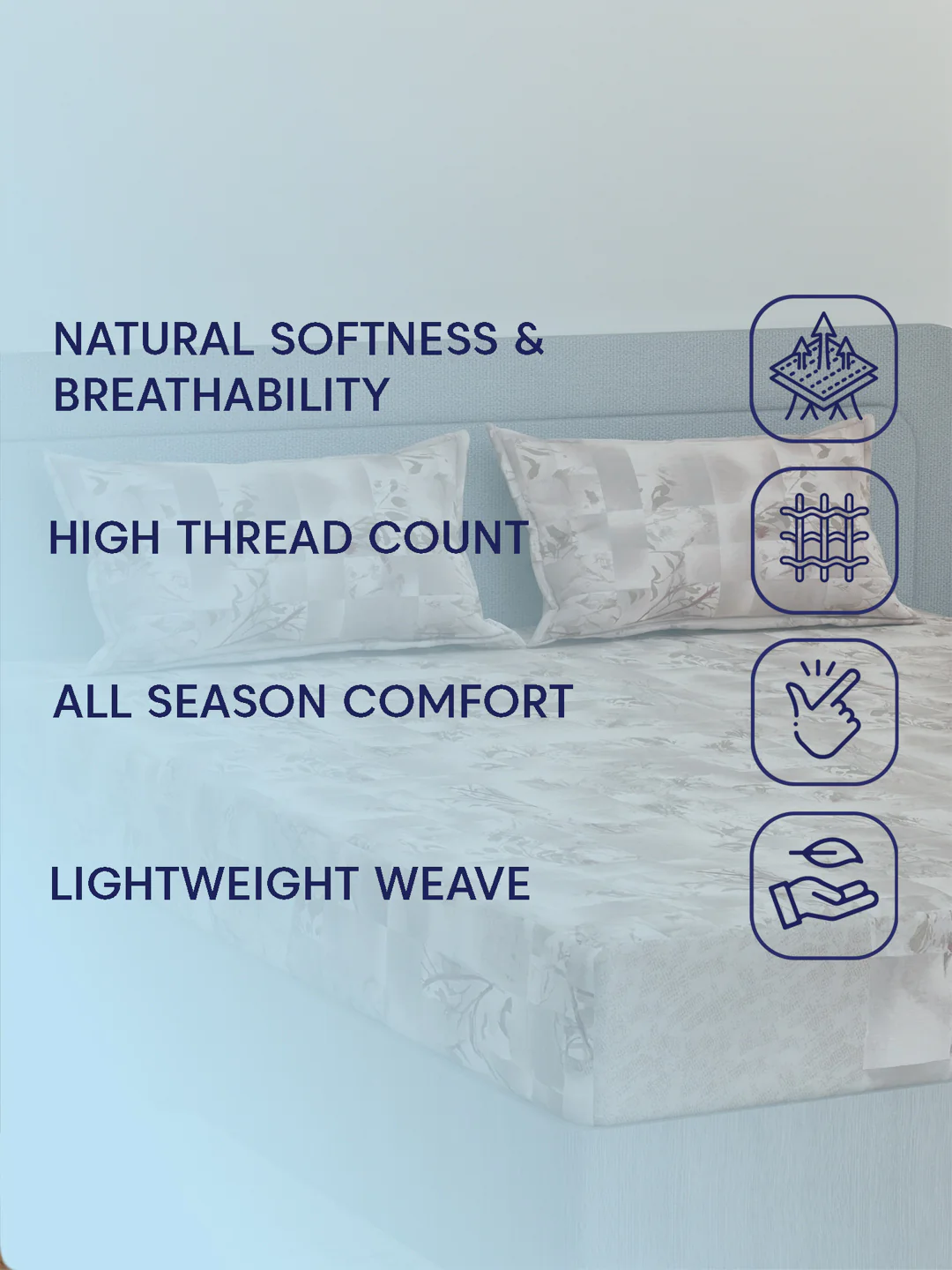 144 TC Pure Cotton Double Bed Bedsheet with 2 Pillow Covers Prestige Collection - Image 9