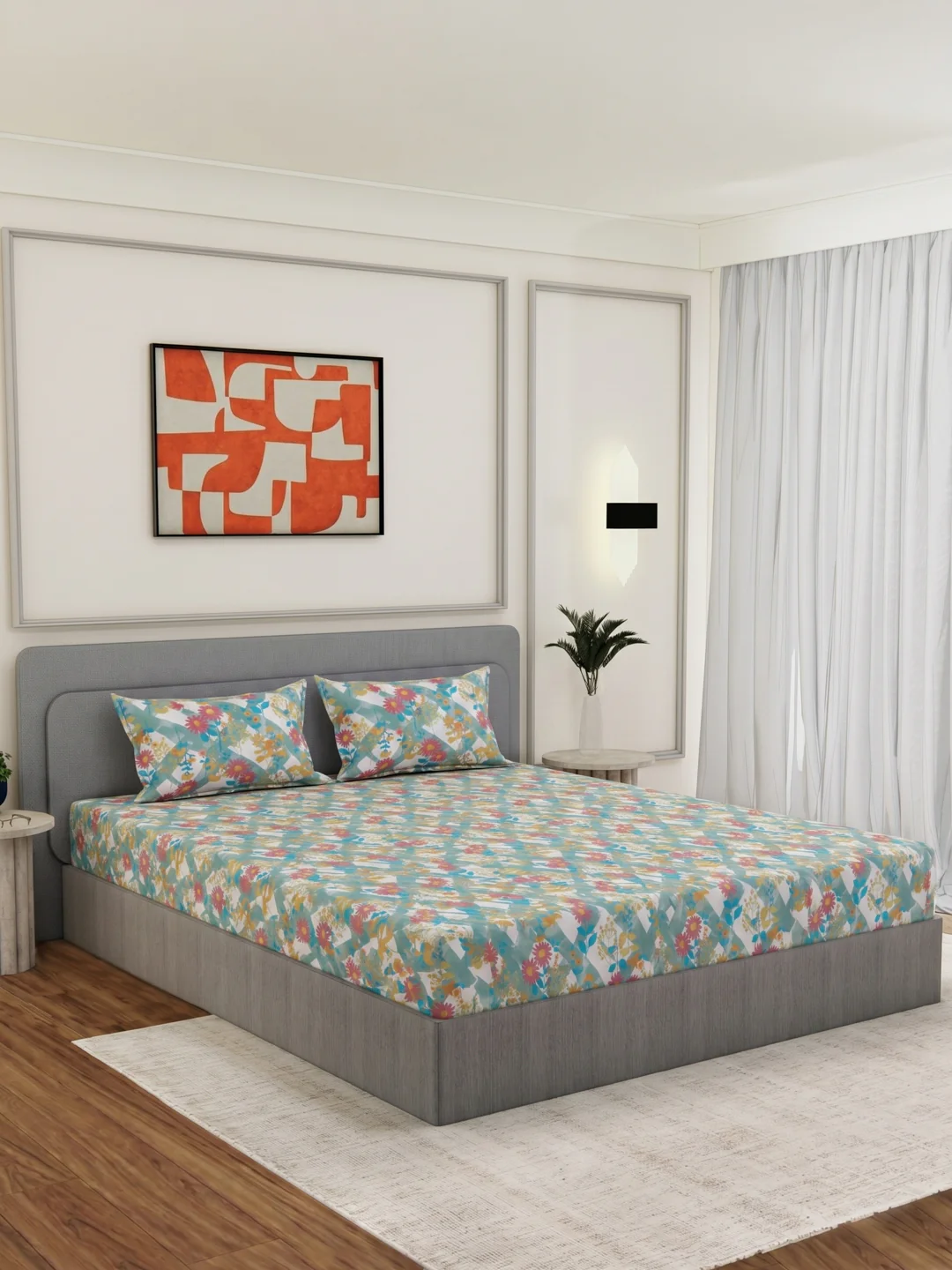 144 TC Pure Cotton King Size Bedsheet with 2 Pillow Covers Prestige Collection - Image 2