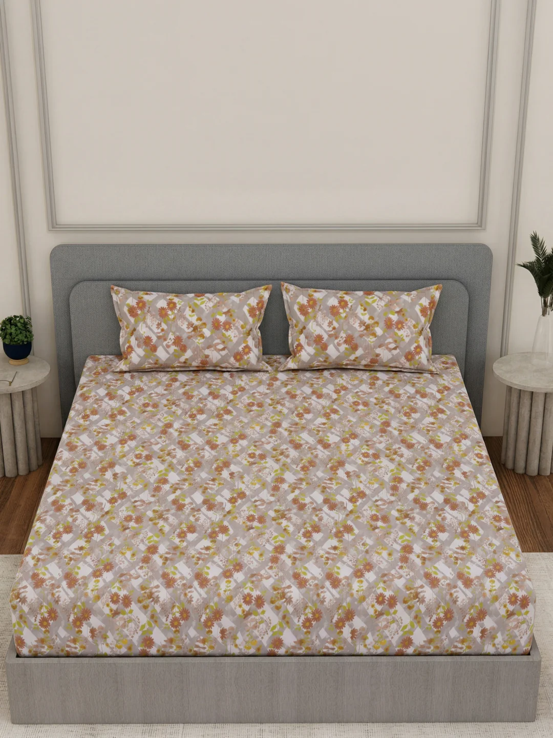144 TC Pure Cotton King Size Bedsheet with 2 Pillow Covers Prestige Collection - Image 4