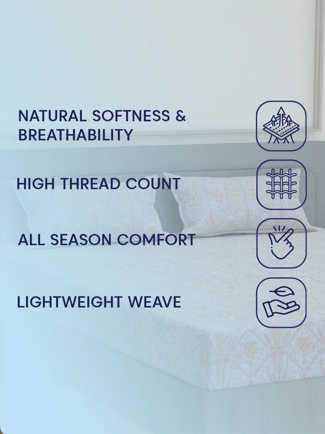 144 TC Pure Cotton King Size Bedsheet with 2 Pillow Covers Prestige Collection - Image 9