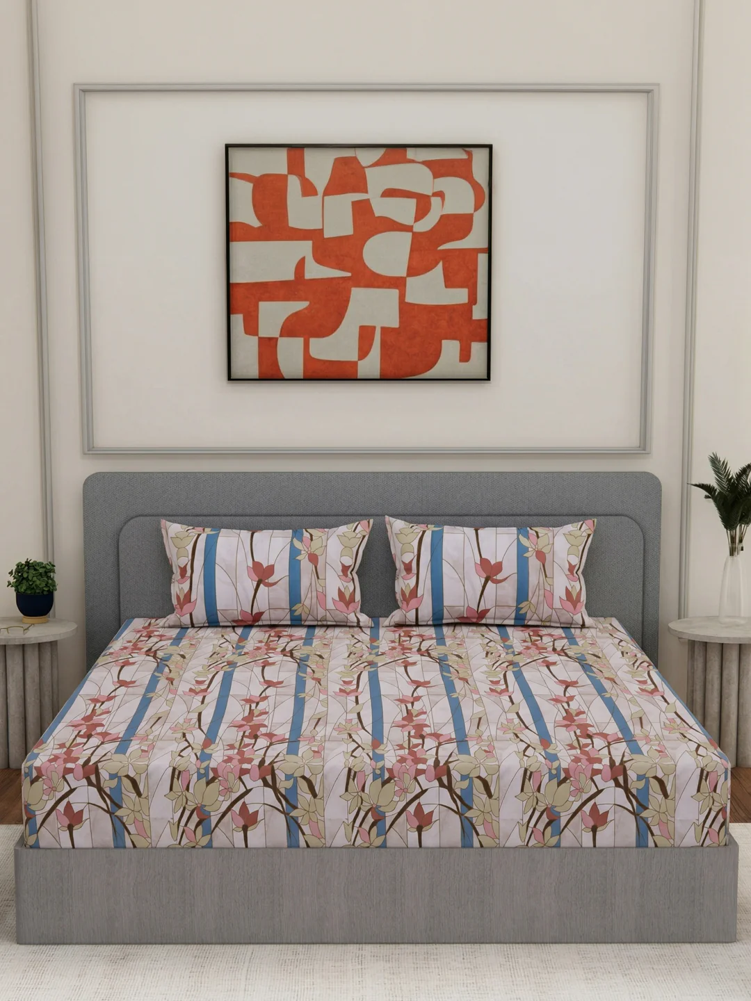 144 TC Pure Cotton King Size Bedsheet with 2 Pillow Covers Prestige Collection - Image 3