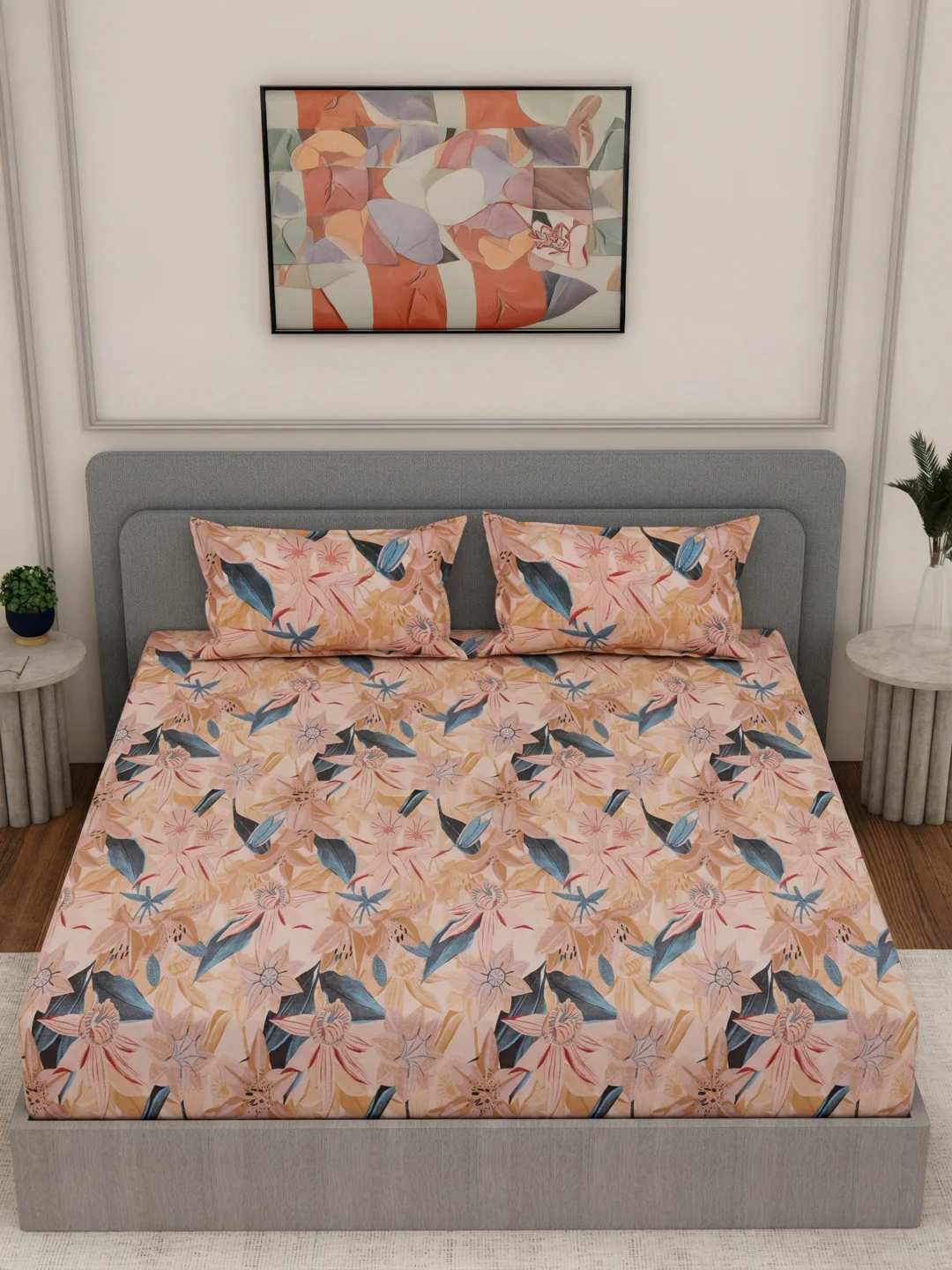 144 TC Pure Cotton King Size Bedsheet with 2 Pillow Covers Prestige Collection - Image 4