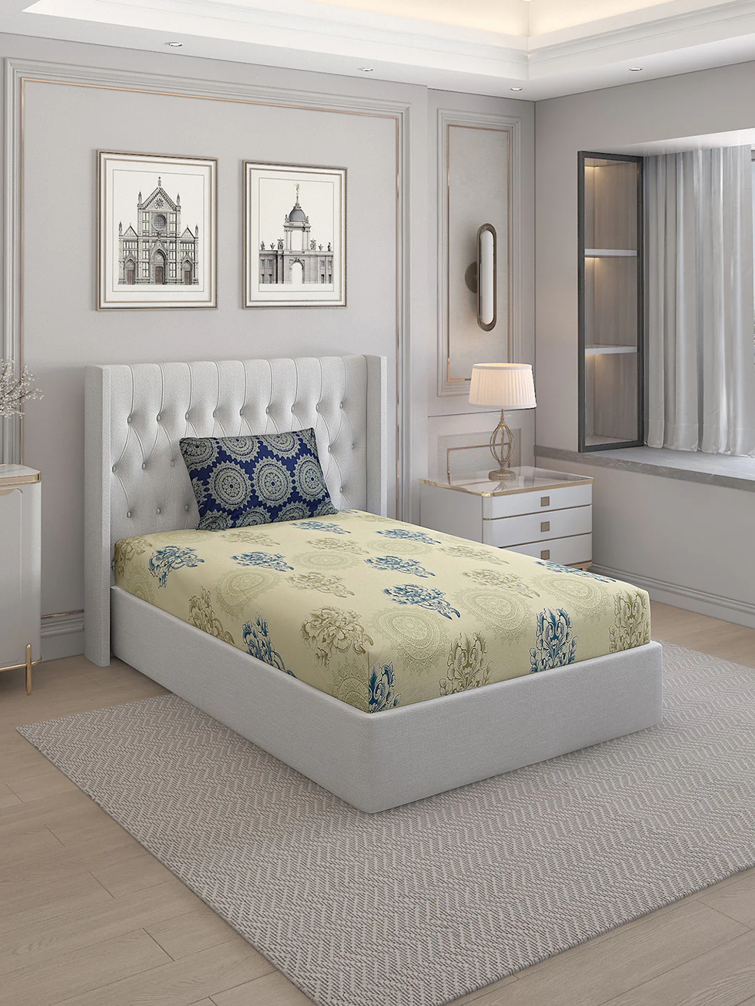 144TC Pure Cotton Single Bed 1 Bedsheet with 2 Pillow Covers (Insignia) - Image 4
