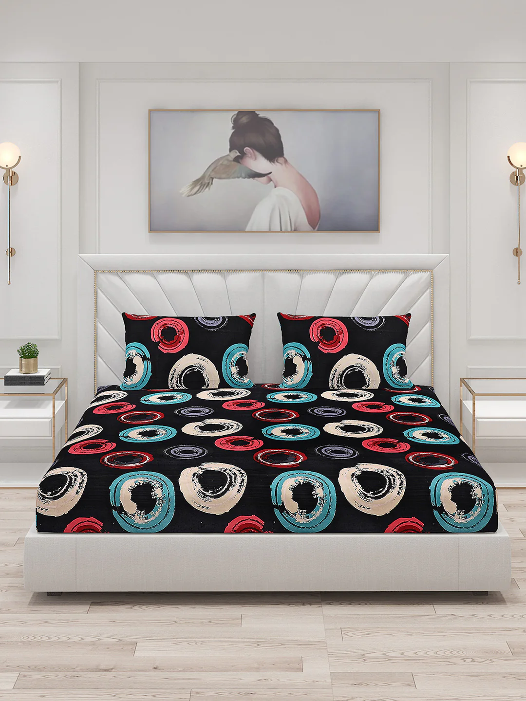 145 GSM Polyester Double Bed Bedsheet with 2 Pillow Covers - Image 3