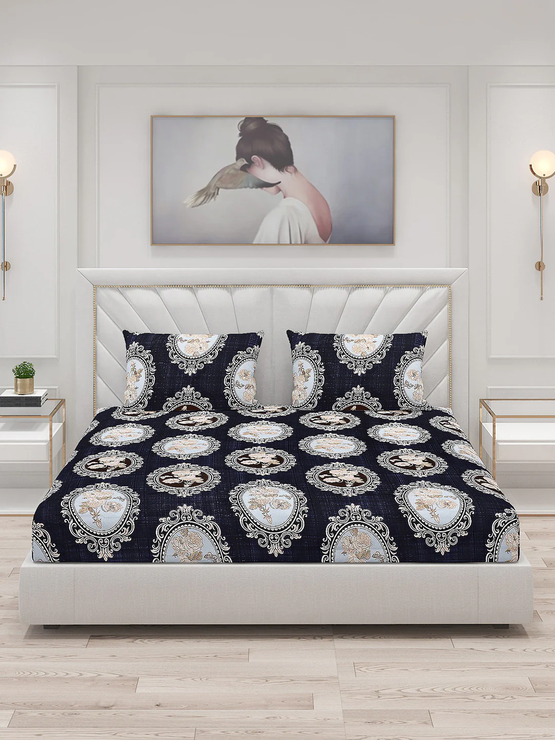 145 GSM Polyester Double Bed Bedsheet with 2 Pillow Covers - Image 3